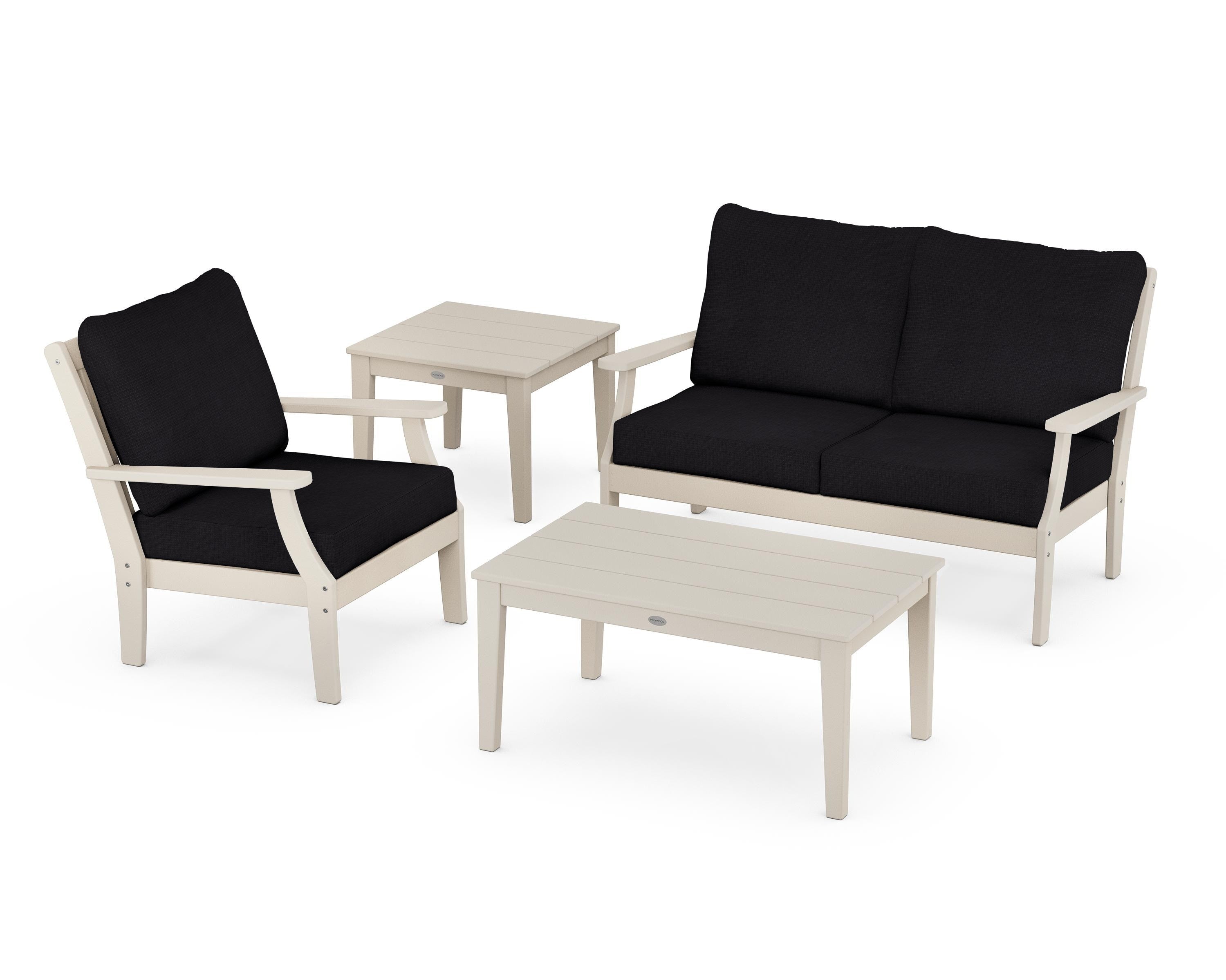 POLYWOOD Braxton 4-Piece Deep Seating Set in Sand / Midnight Linen