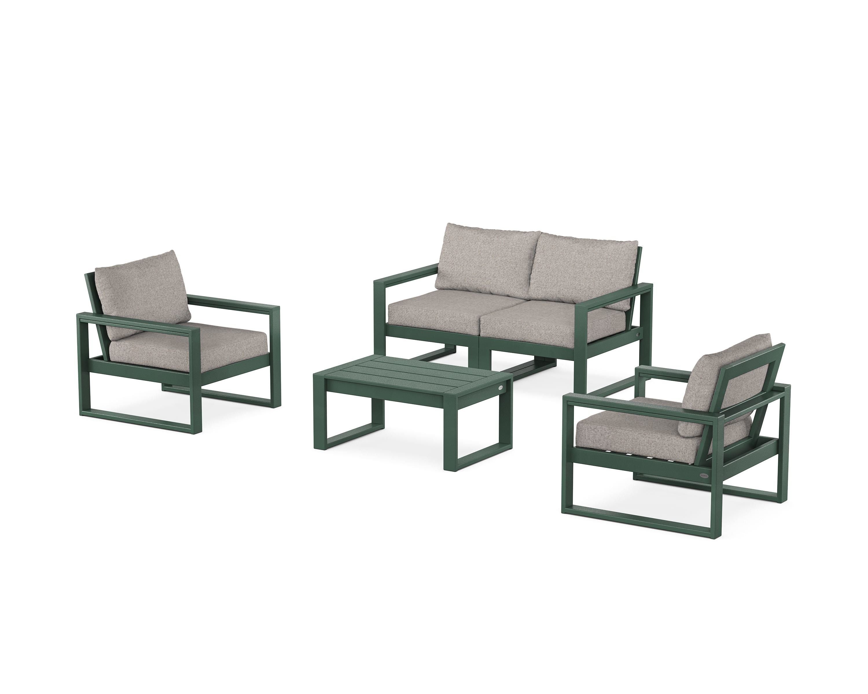 POLYWOOD EDGE Sectional 4-Piece Deep Seating Set with Loveseat in Green / Weathered Tweed