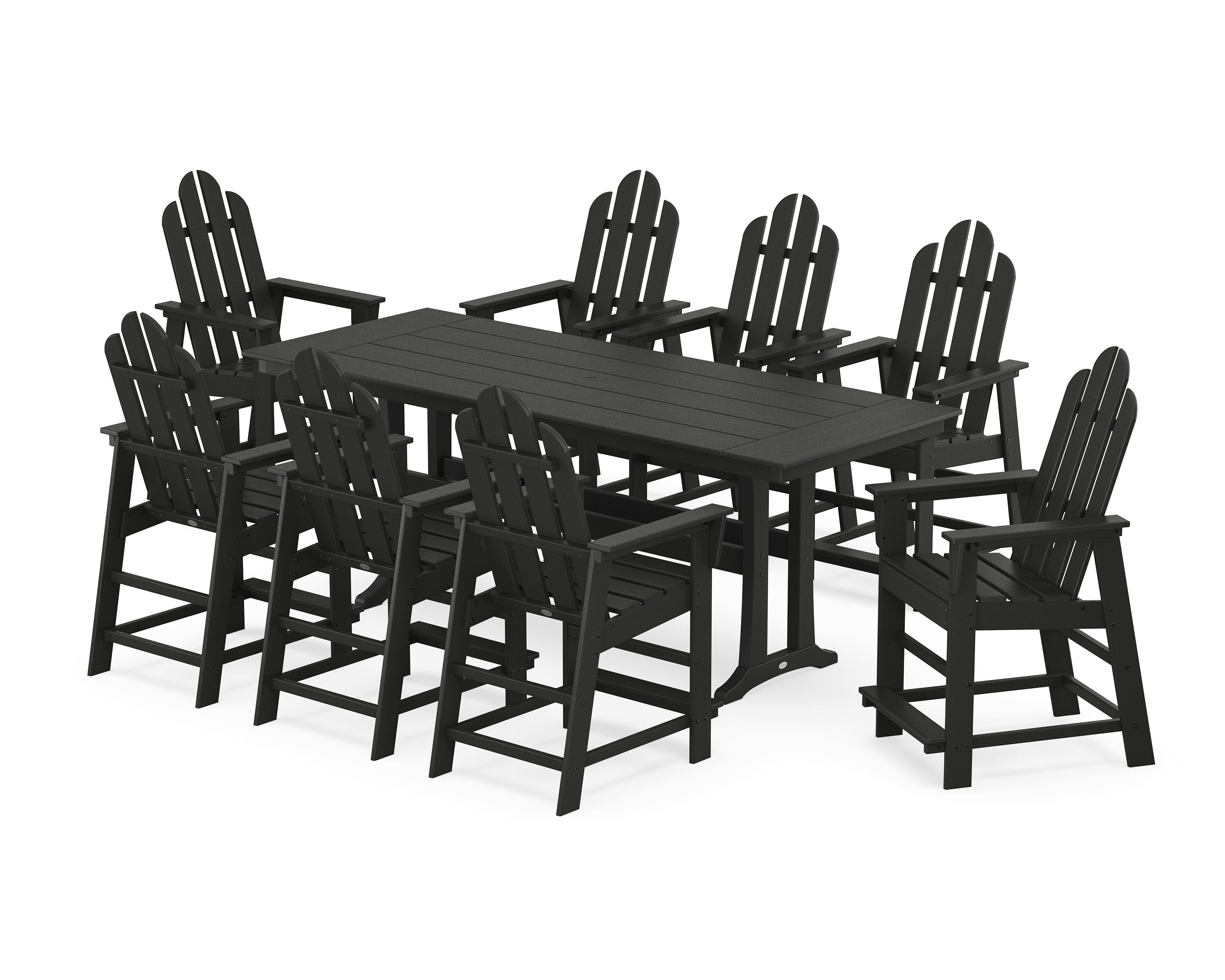 POLYWOOD Long Island 9-Piece Farmhouse Counter Set with Trestle Legs in Black
