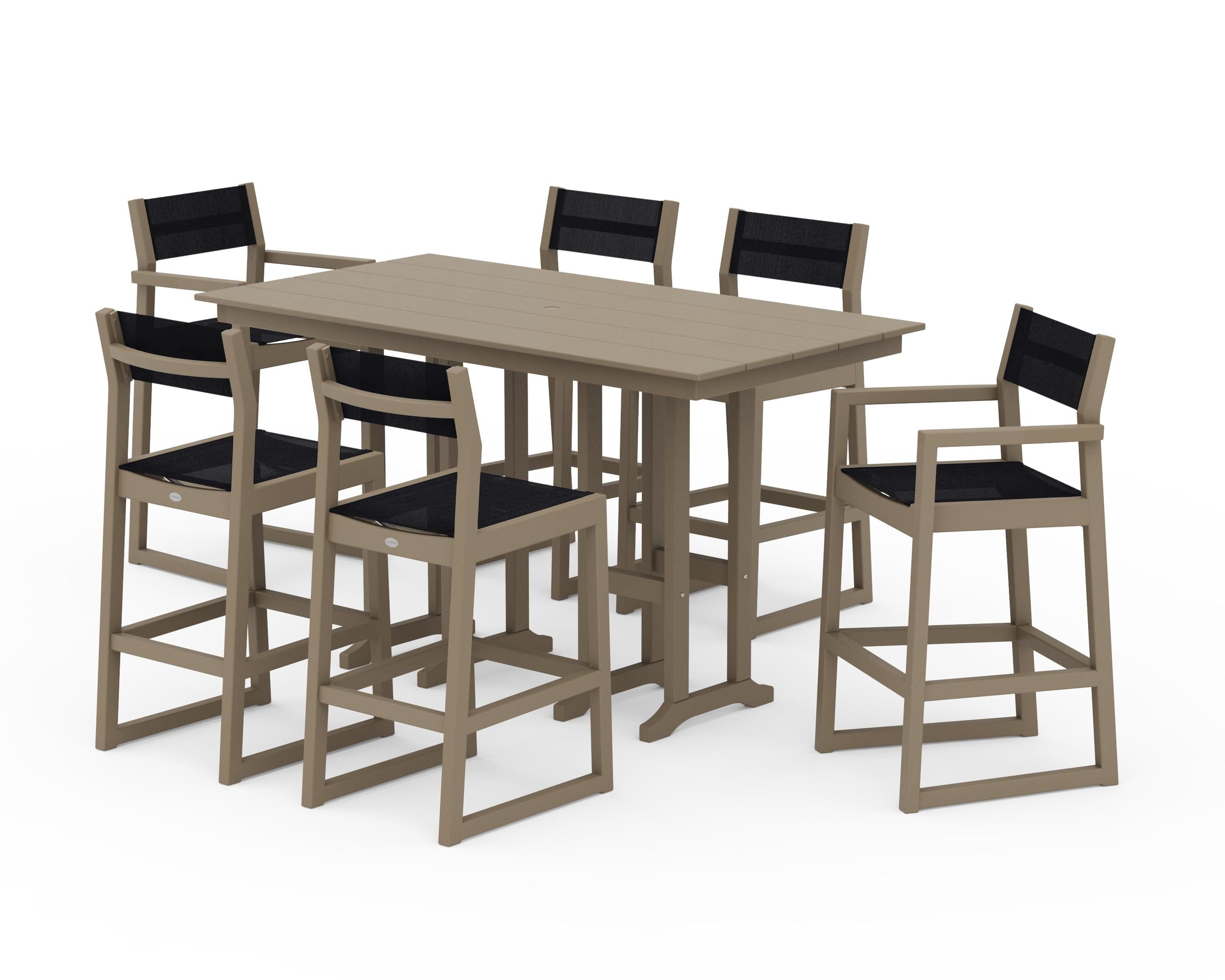 POLYWOOD EDGE Sling 7-Piece Farmhouse Bar Set in Vintage Sahara / Black Sling