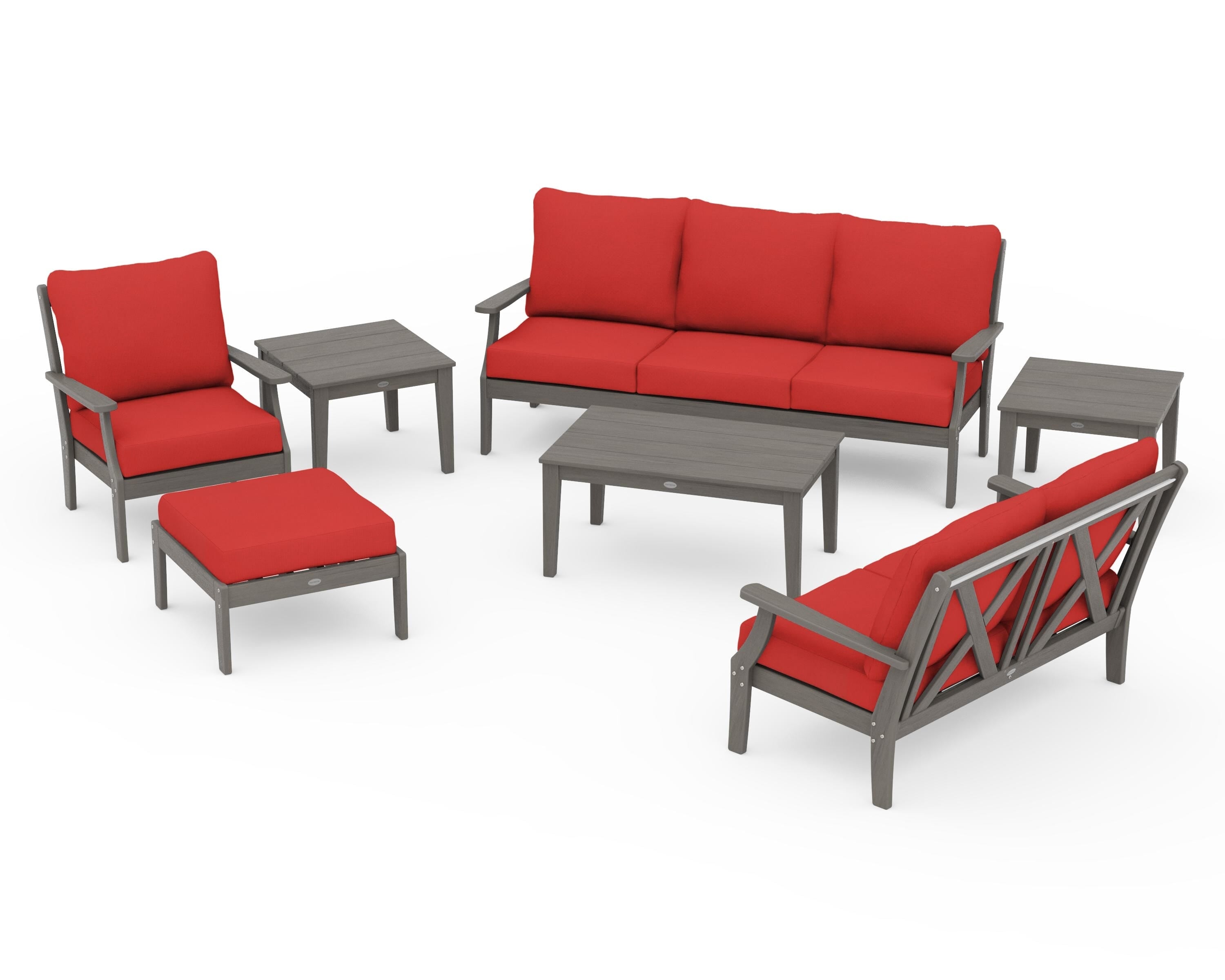 POLYWOOD Braxton 7-Piece Deep Seating Set in Driftwood / Crimson Linen