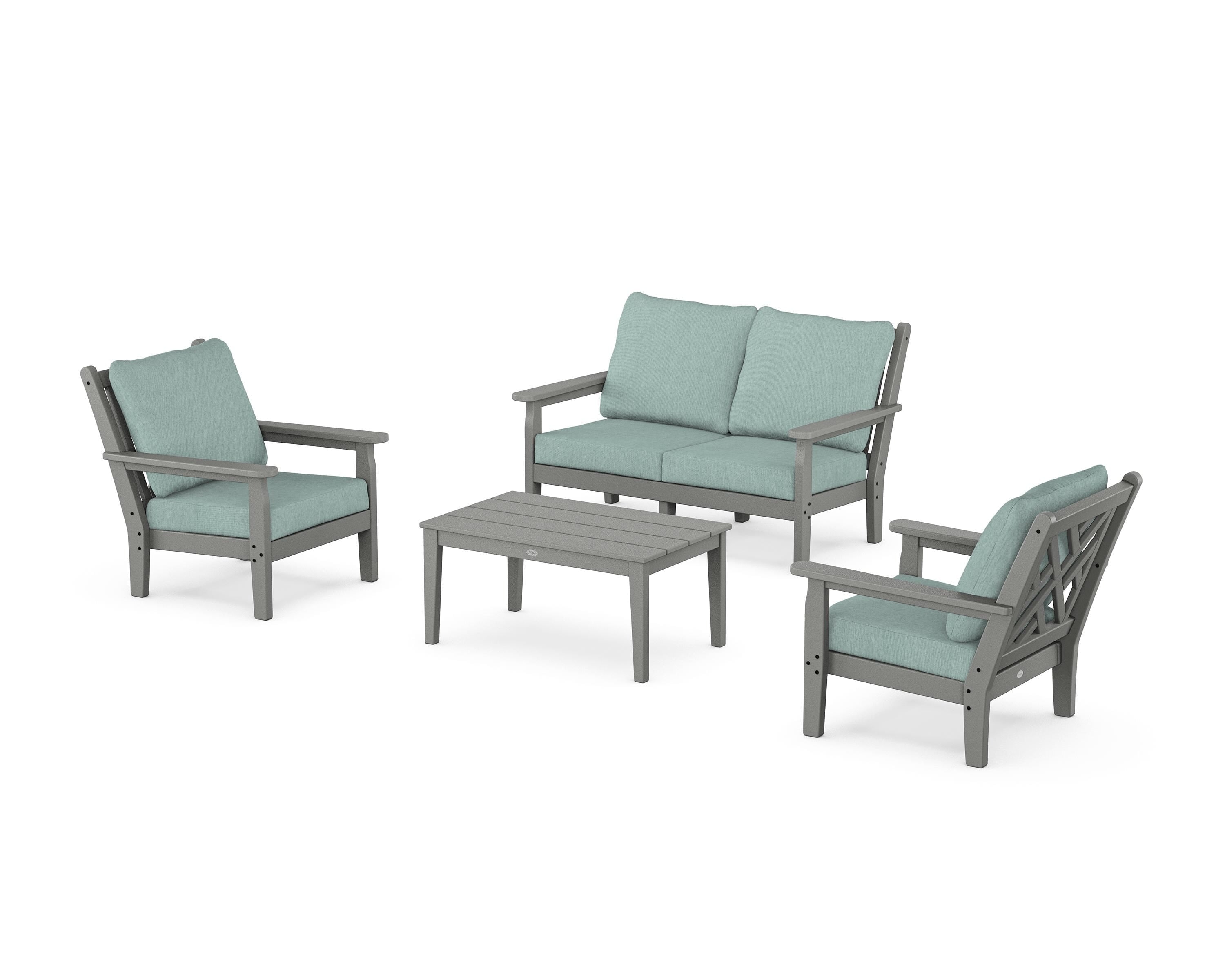 POLYWOOD Chippendale 4-Piece Deep Seating Set with Loveseat in Slate Grey / Glacier Spa