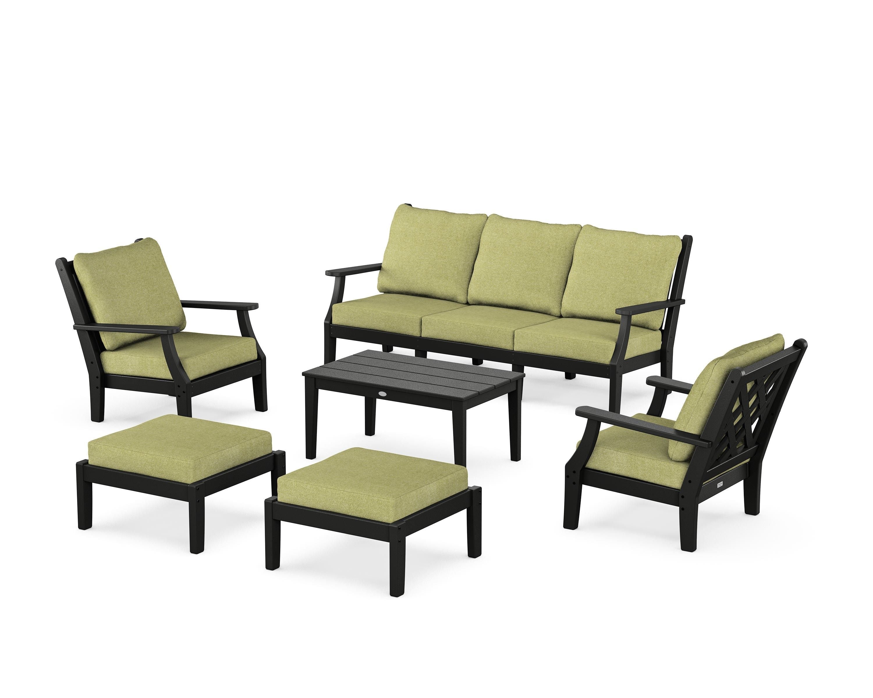 Country Living Wovendale 6-Piece Lounge Sofa Set in Black / Chartreuse Boucle