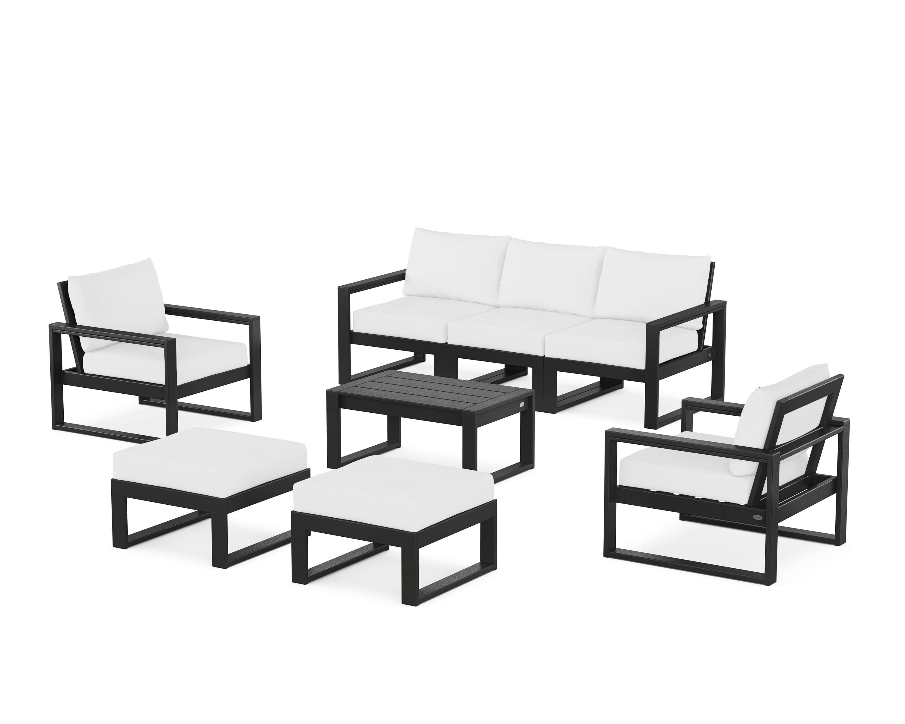 POLYWOOD EDGE Sectional 8-Piece Lounge Sofa Set in Black / Natural