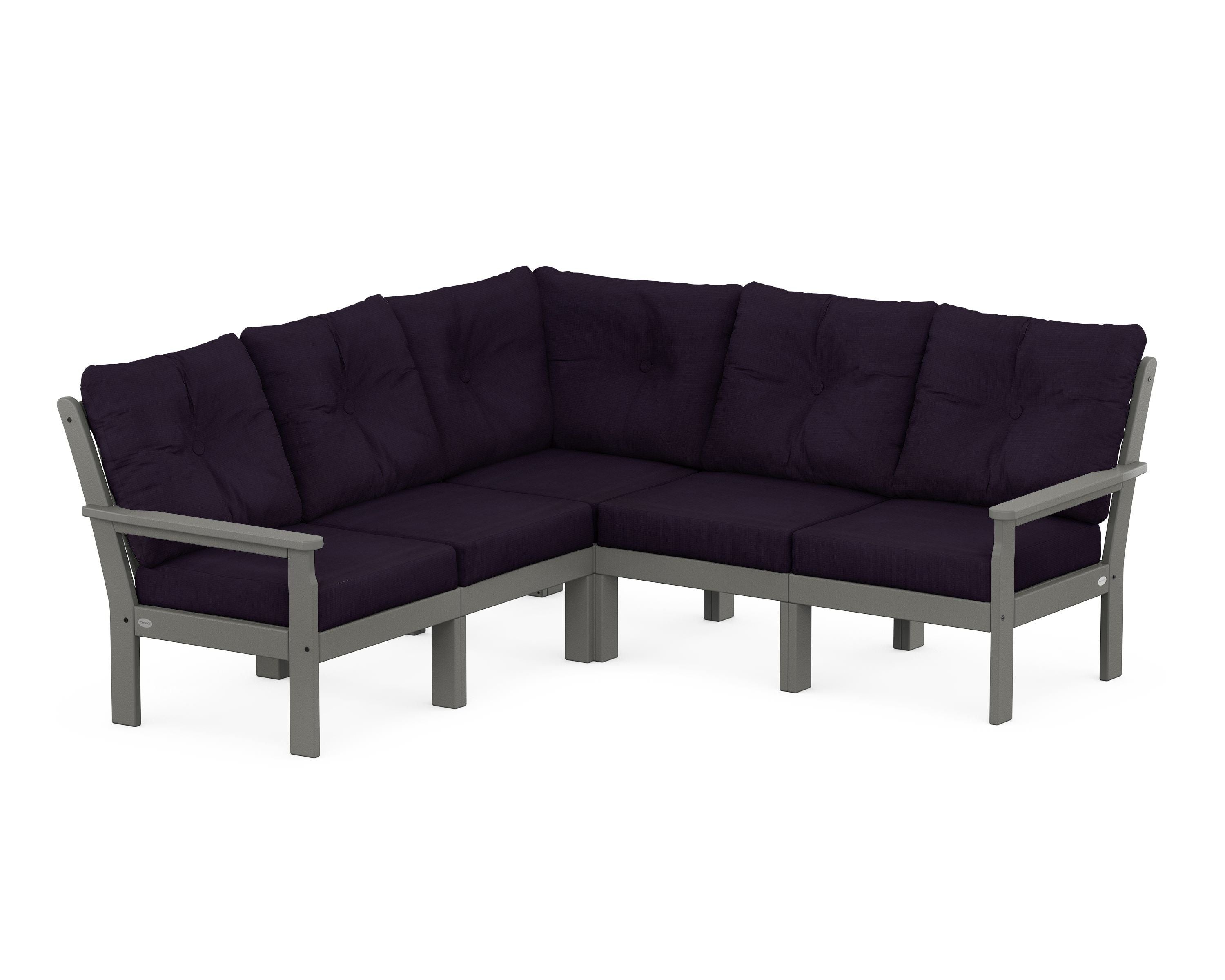 POLYWOOD Vineyard 5-Piece Sectional in Slate Grey / Navy Linen