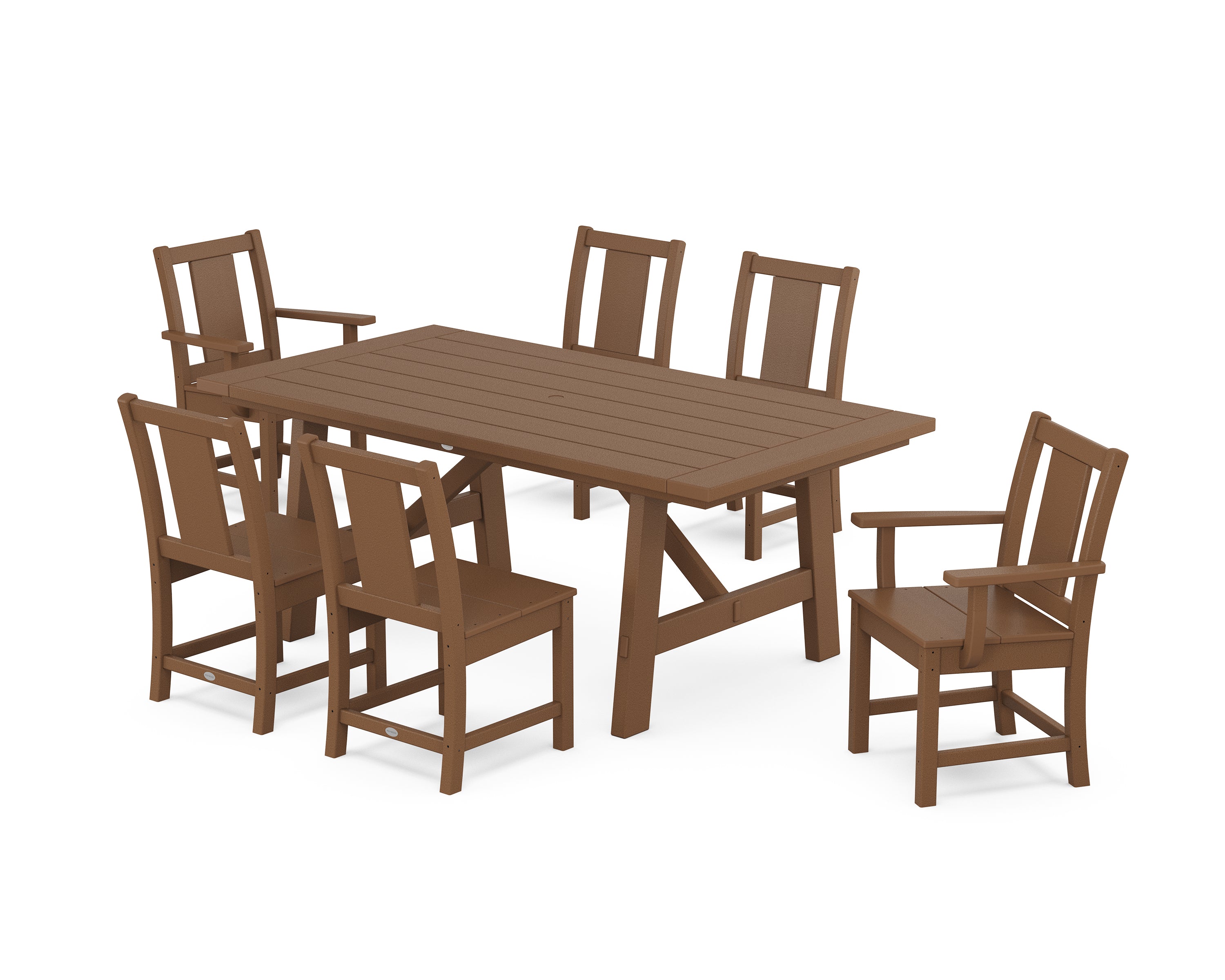 POLYWOOD Prairie 7-Piece Rustic Farmhouse Dining Set in Teak
