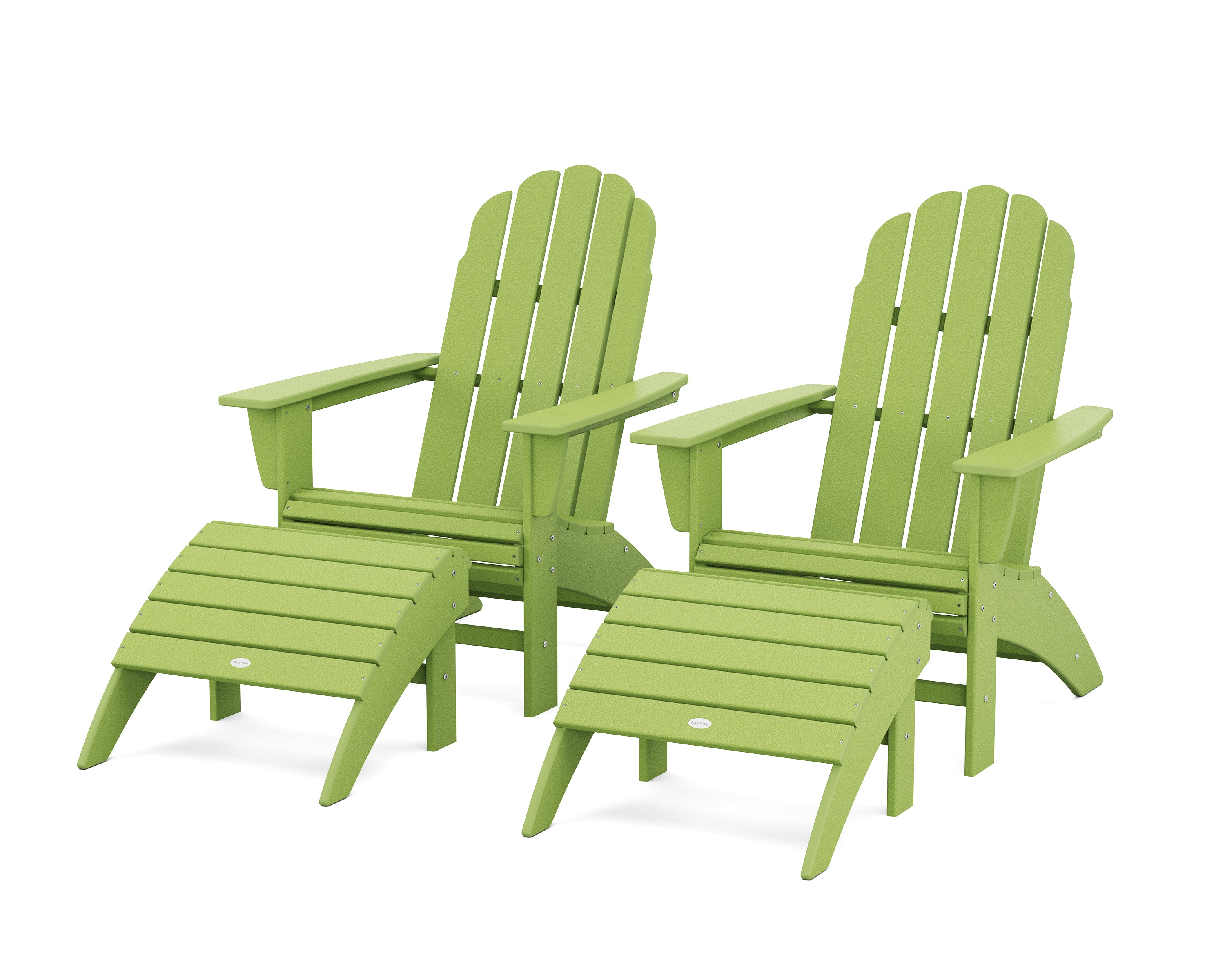 POLYWOOD® Vineyard Curveback Adirondack Chair 4-Piece Set with Ottomans in Lime