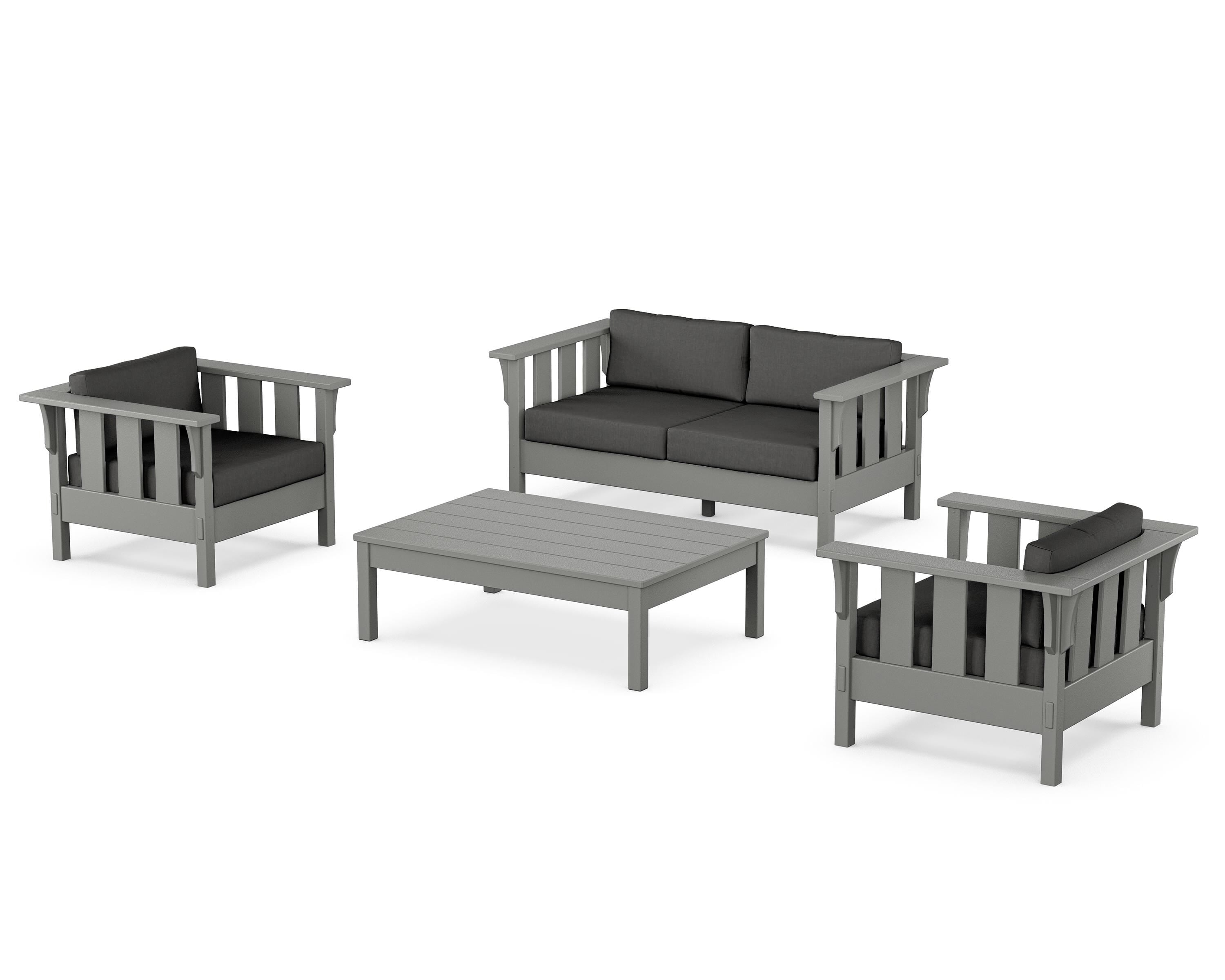 Martha Stewart by POLYWOOD Acadia 4-Piece Deep Seating Set with Loveseat in Slate Grey / Spectrum Carbon