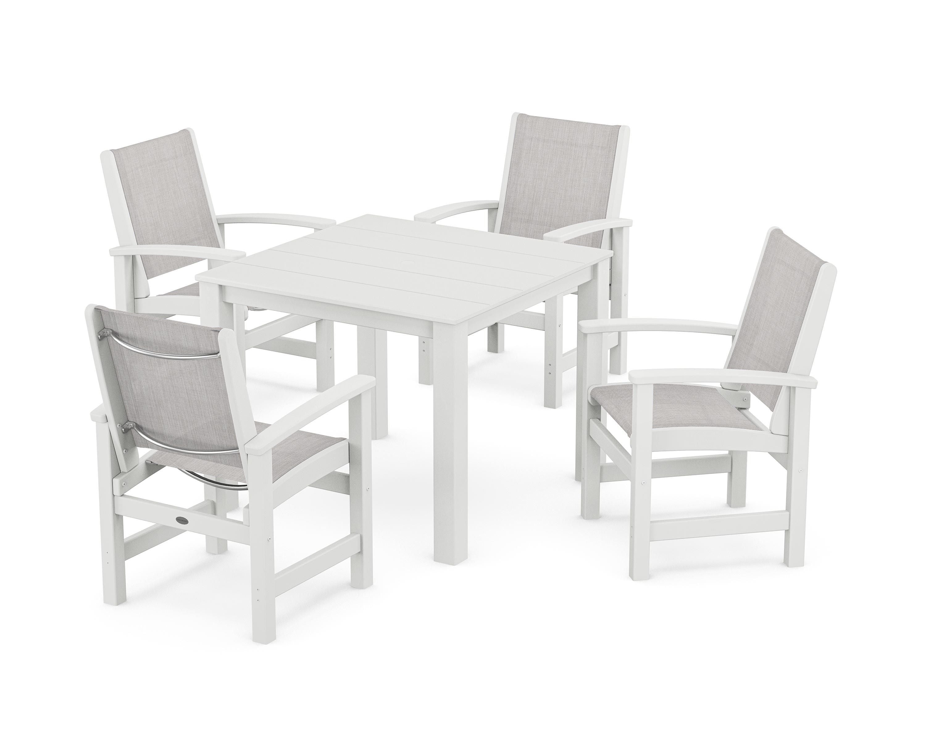 POLYWOOD Coastal 5-Piece Parsons Dining Set in White / Parchment Sling