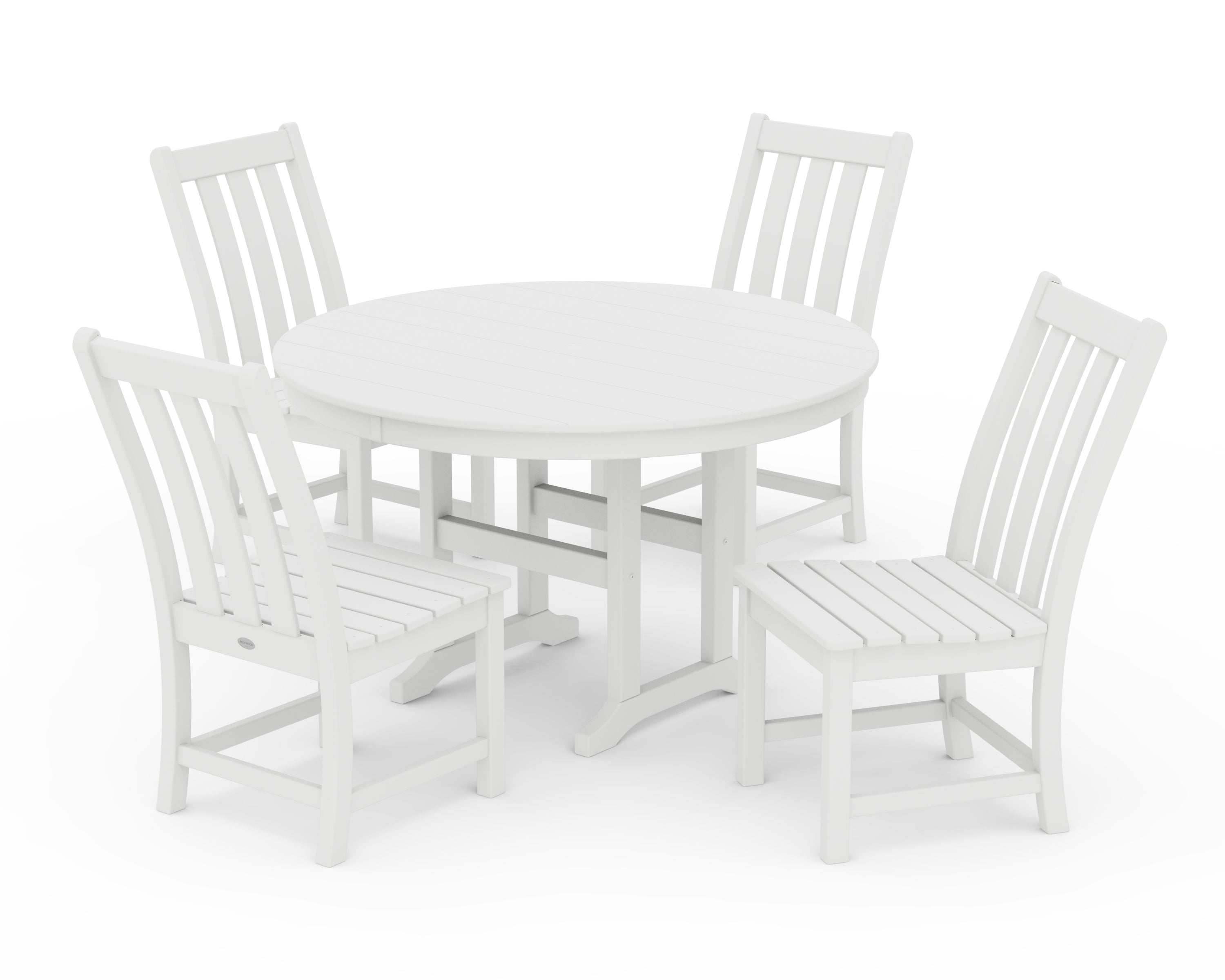 POLYWOOD Vineyard 5-Piece Round Farmhouse Side Chair Dining Set in White