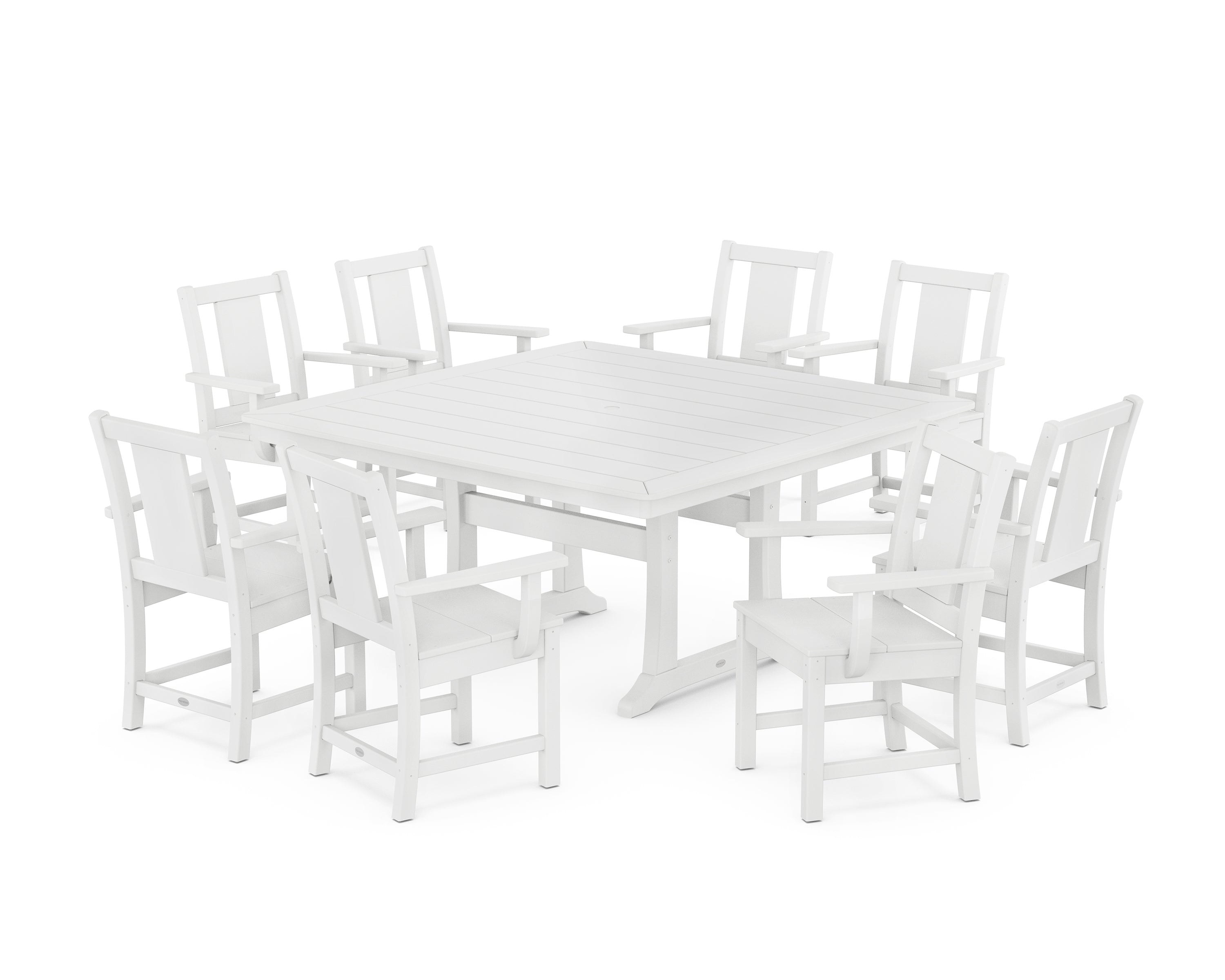 POLYWOOD® Prairie 9-Piece Square Dining Set with Trestle Legs in White