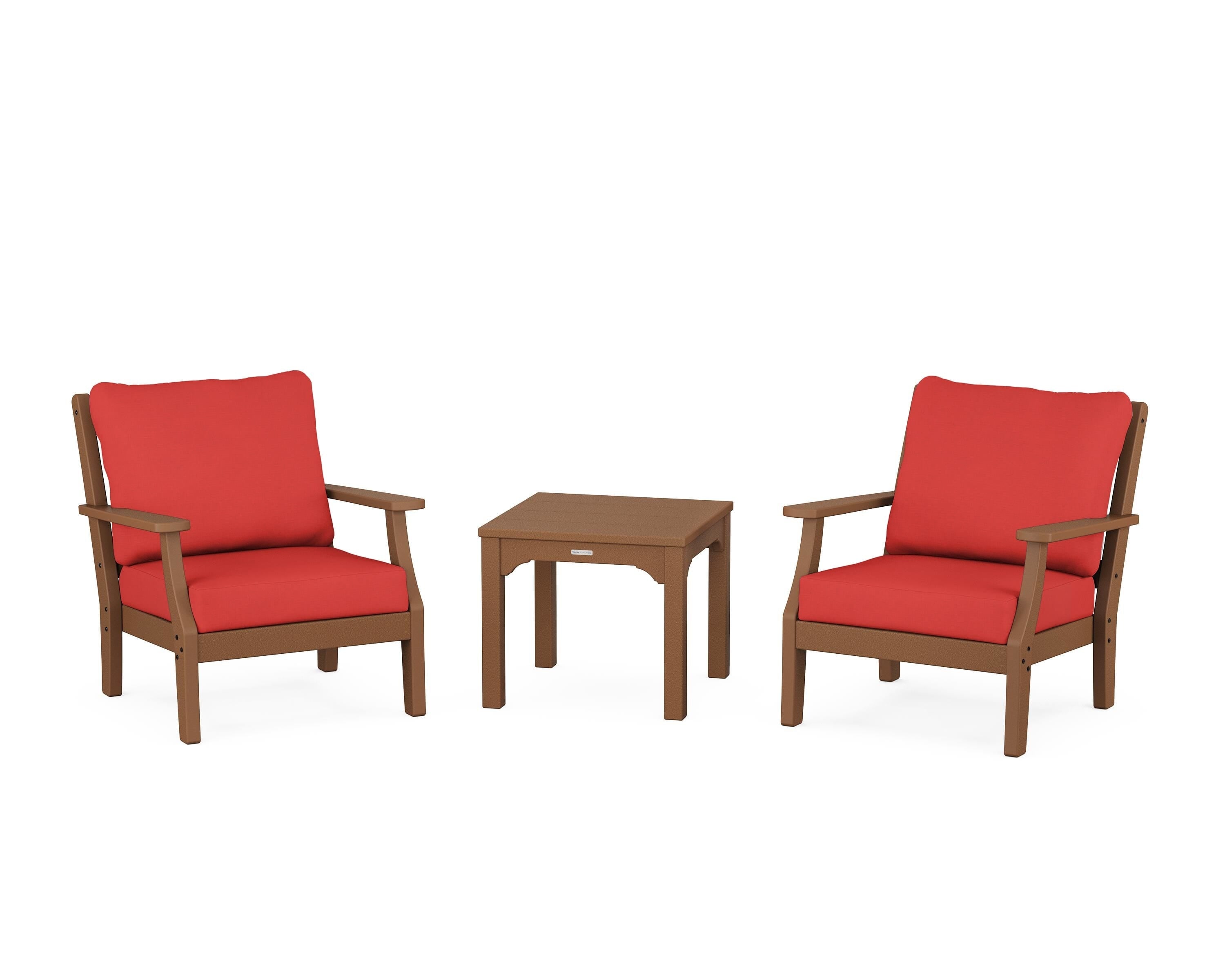 Martha Stewart by POLYWOOD Chinoiserie 3-Piece Deep Seating Set in Teak / Crimson Linen