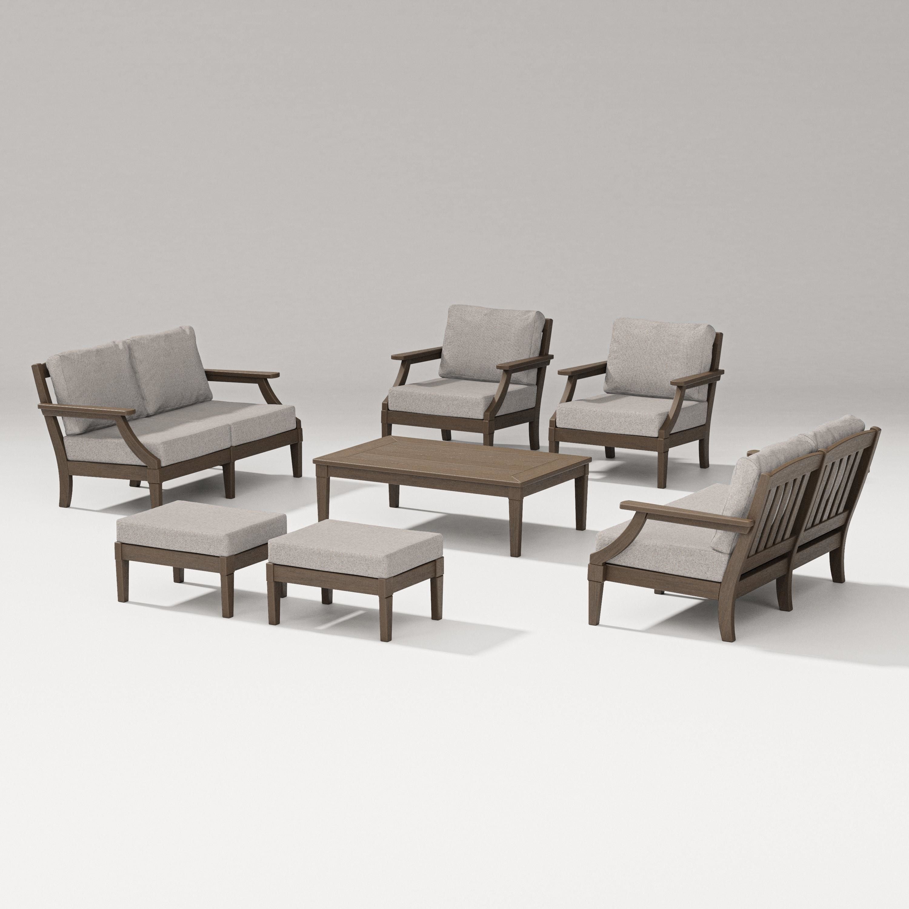 PW Designer Series Estate 7-Piece Lounge Loveseat Set in Kona / Weathered Tweed