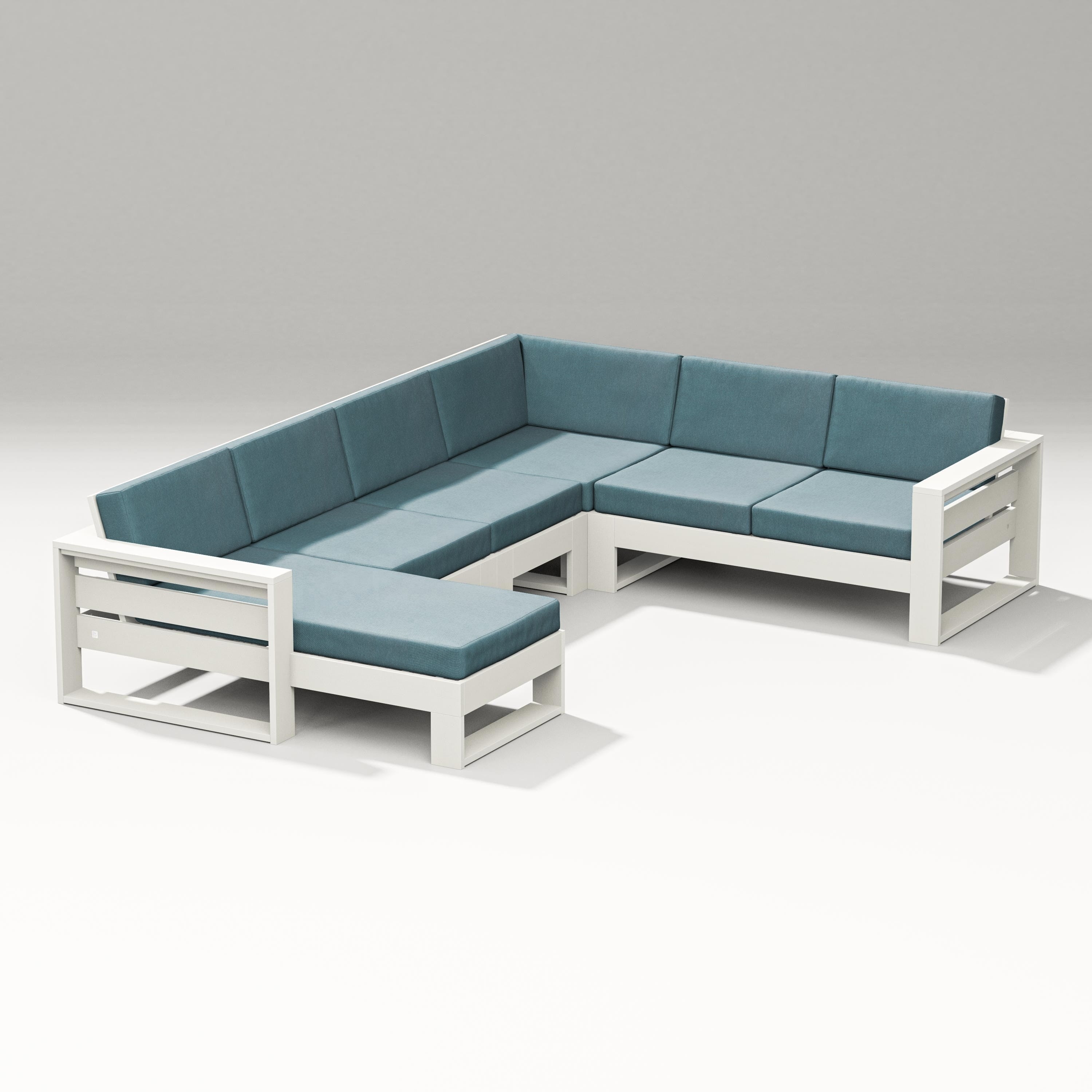 PW Designer Series Latitude Corner Sectional with Left Chaise in Vintage White / Ocean Teal