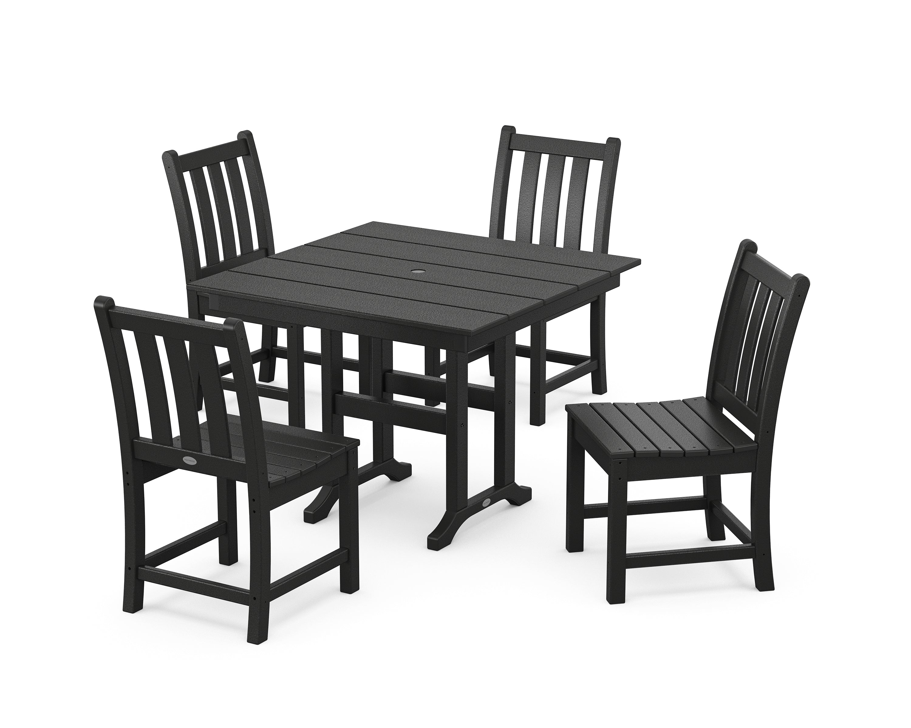 POLYWOOD Traditional Garden Side Chair 5-Piece Farmhouse Dining Set in Black
