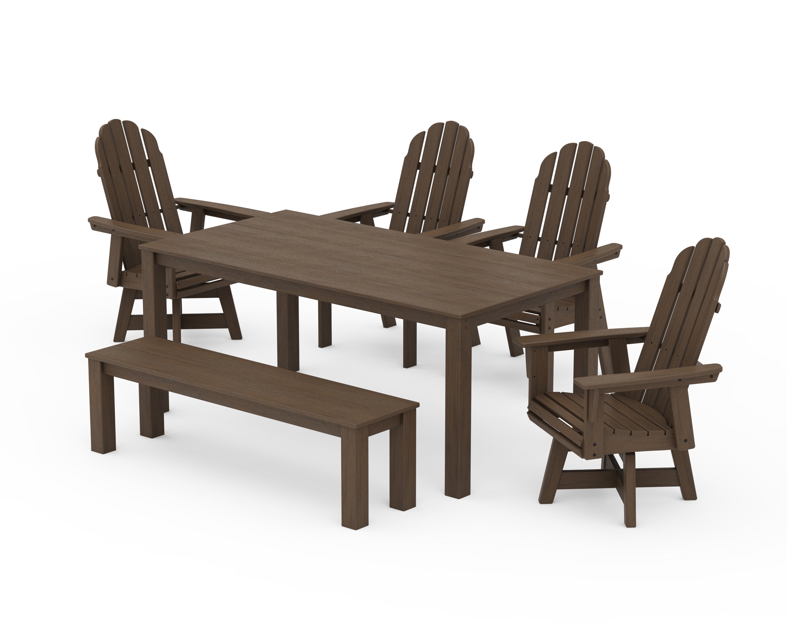 POLYWOOD Vineyard Curveback Adirondack 6-Piece Parsons Swivel Dining Set with Bench in Kona