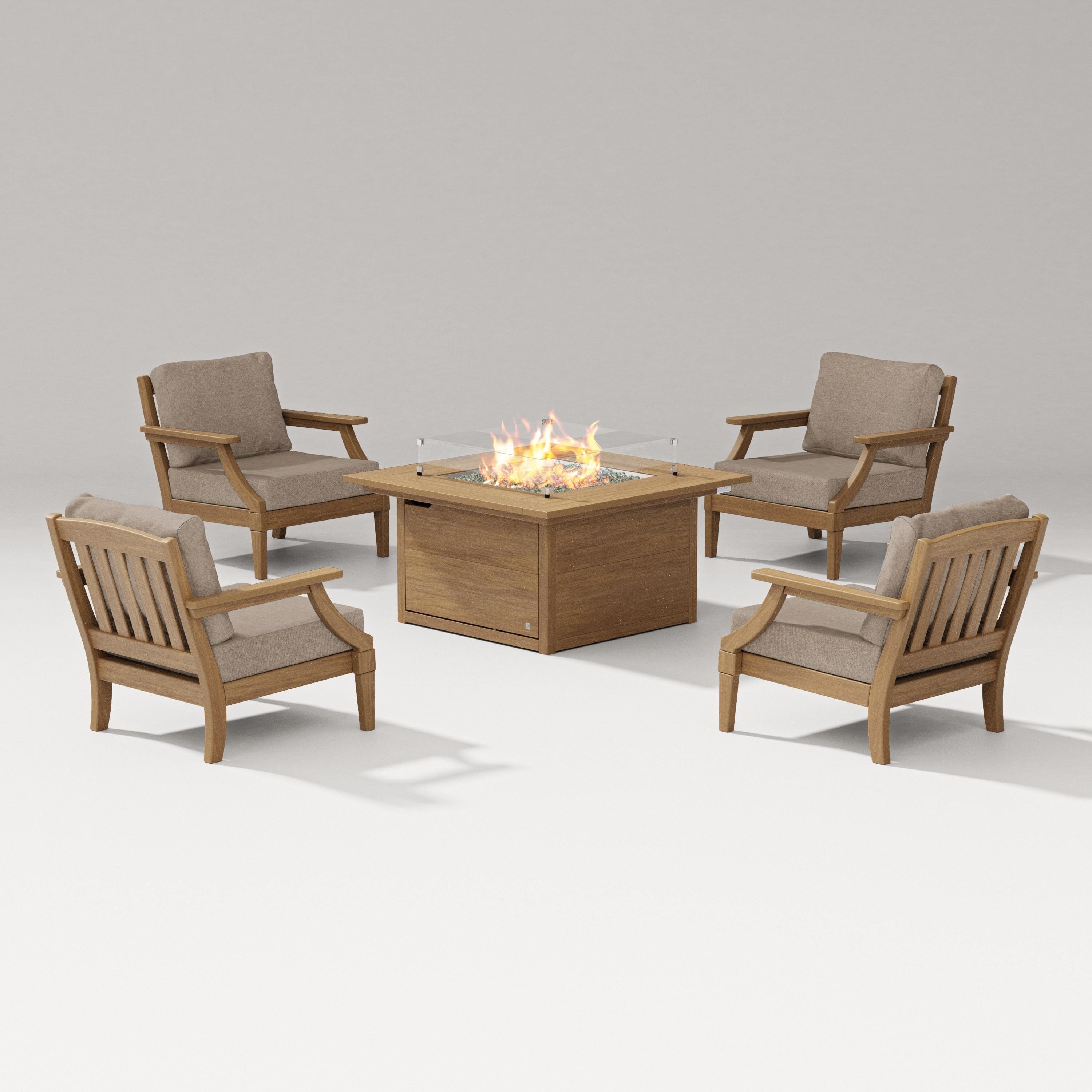 PW Designer Series Estate 5-Piece Lounge Fire Table Set in Natural / Spiced Burlap