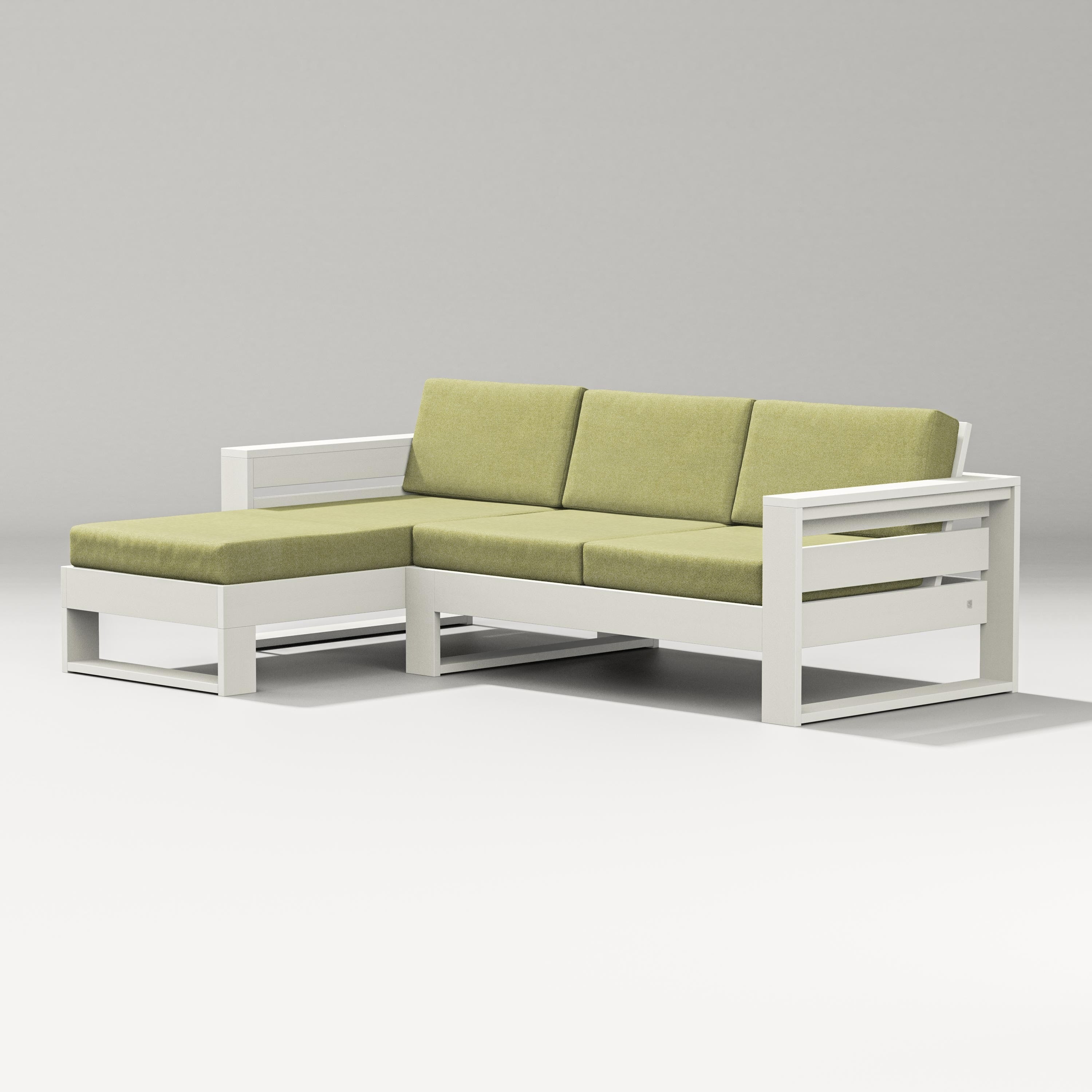 PW Designer Series Latitude Left Chaise Sectional in Vintage White / Chartreuse Boucle
