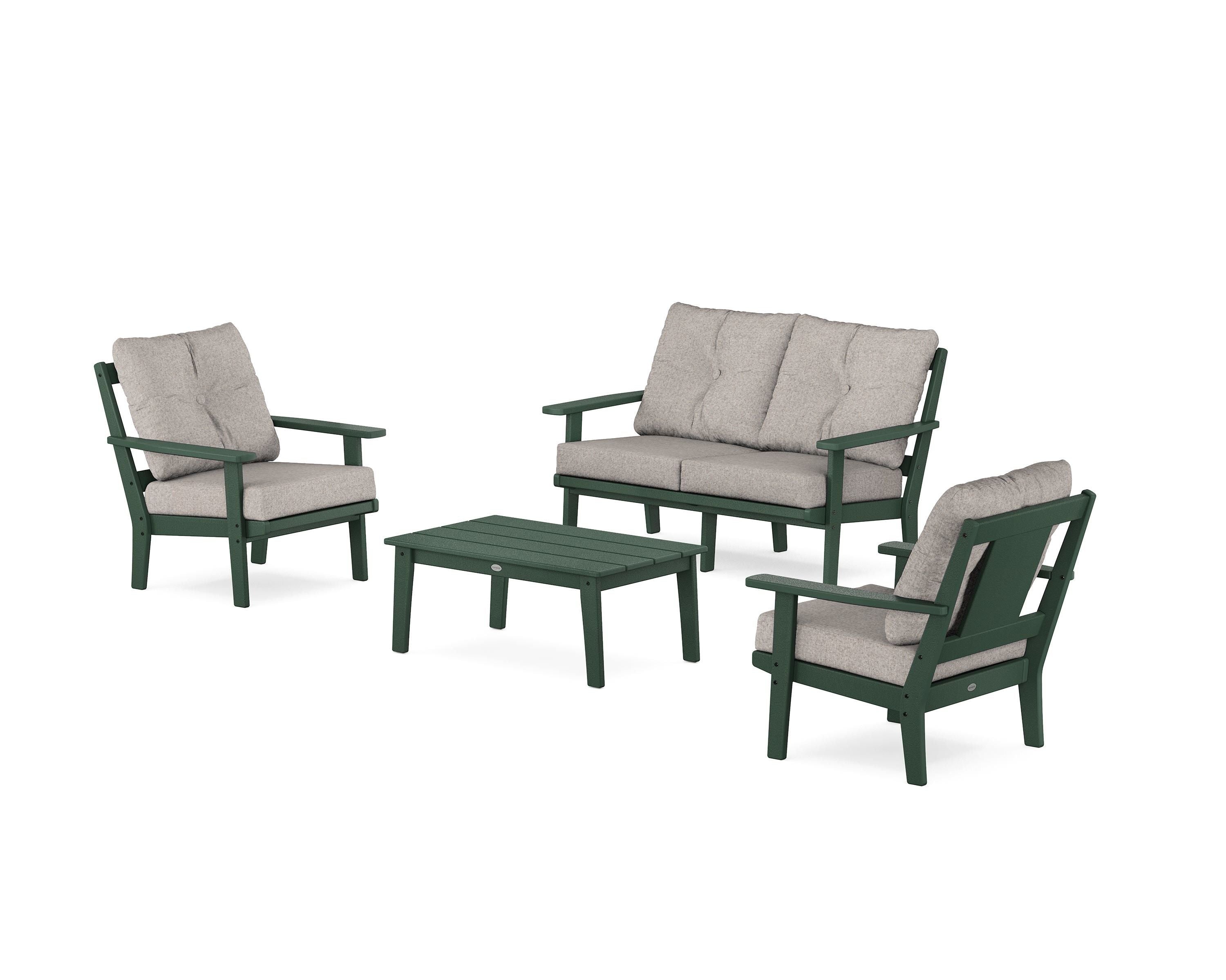 POLYWOOD Prairie 4-Piece Deep Seating Set with Loveseat in Green / Weathered Tweed