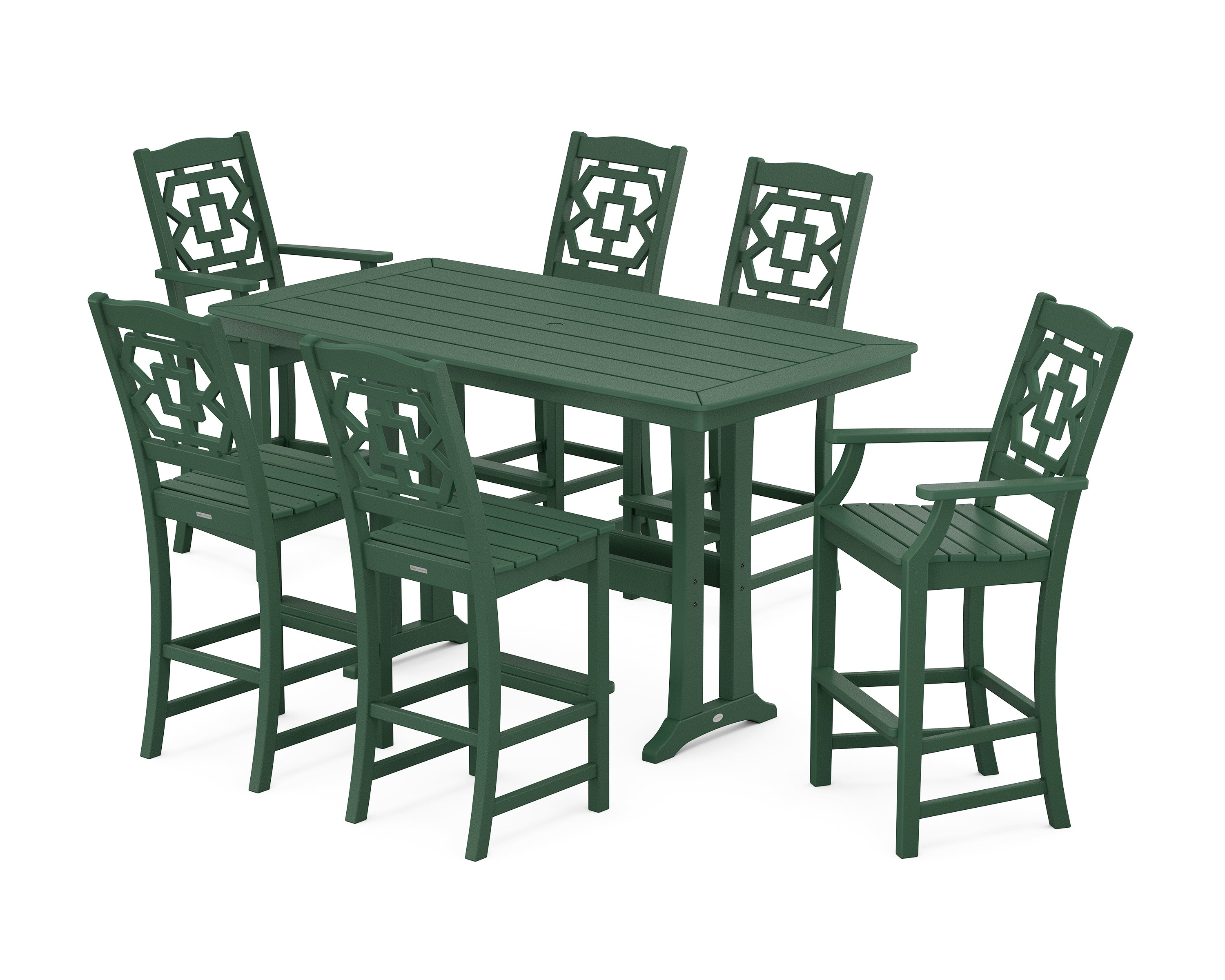 Martha Stewart by POLYWOOD Chinoiserie 7-Piece Bar Set with Trestle Legs in Green