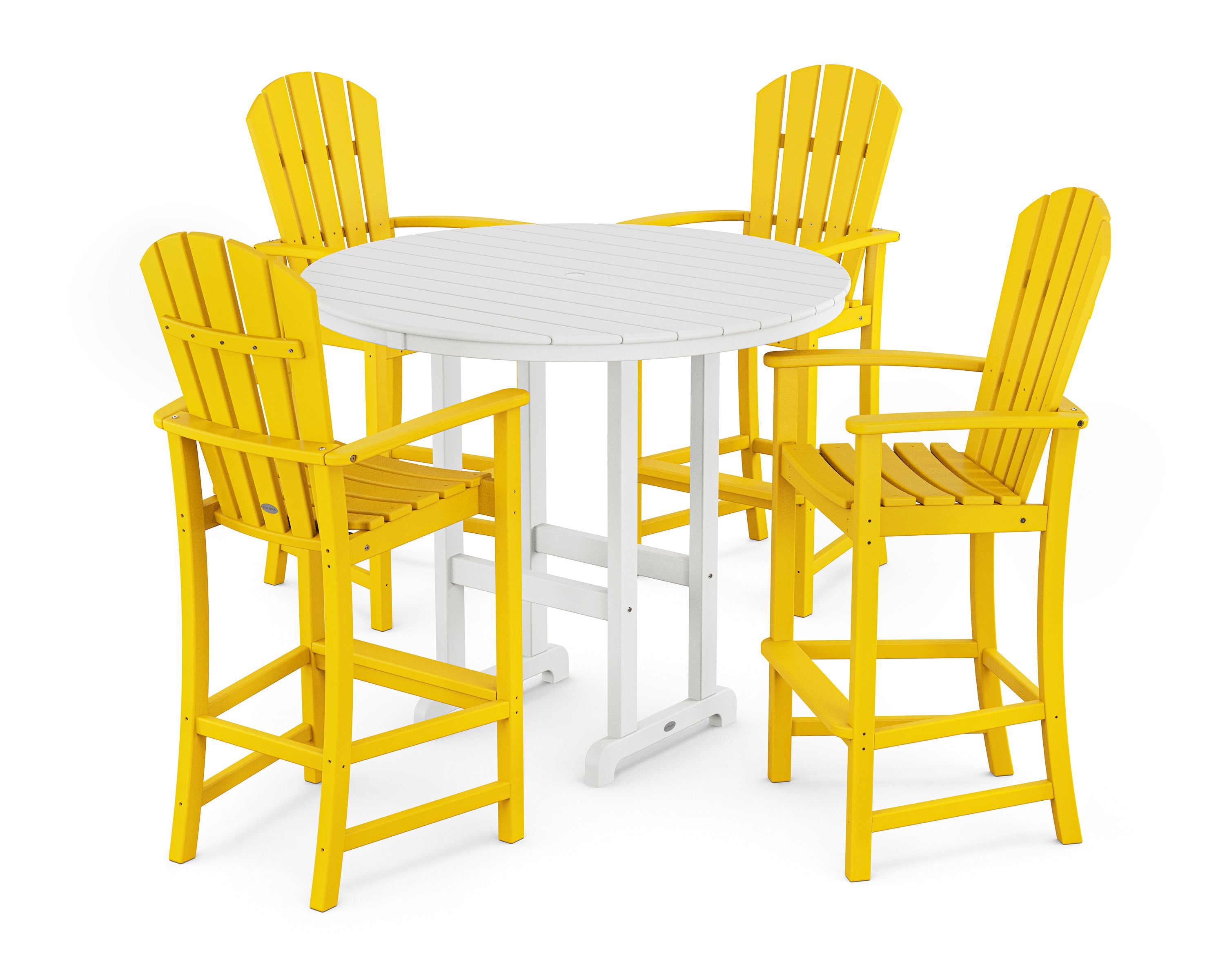 POLYWOOD® Palm Coast 5-Piece Round Farmhouse Bar Set in Lemon / White