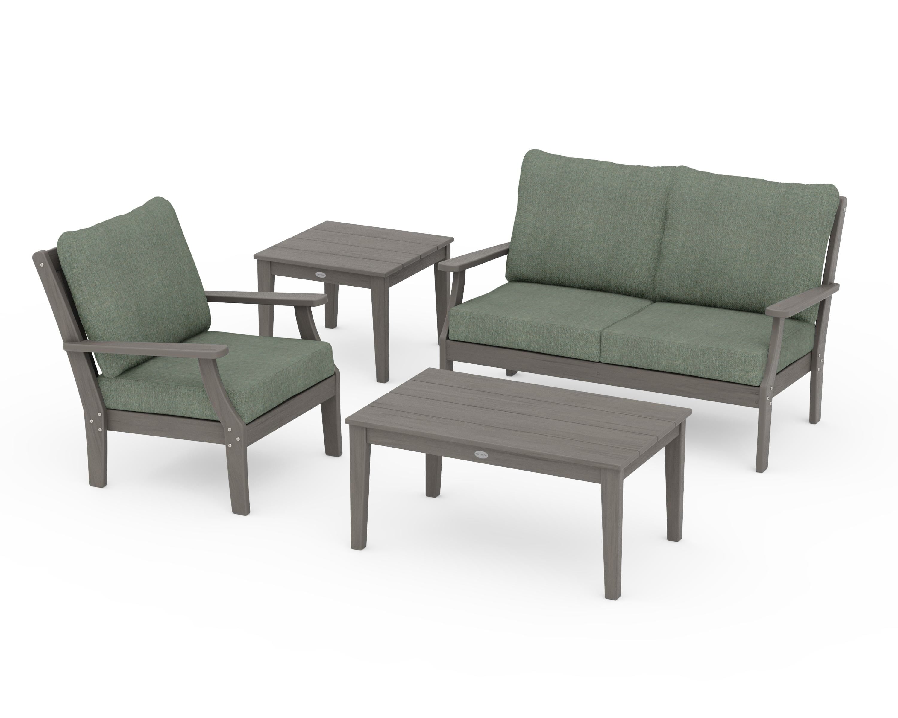 POLYWOOD Braxton 4-Piece Deep Seating Set in Driftwood / Cast Sage