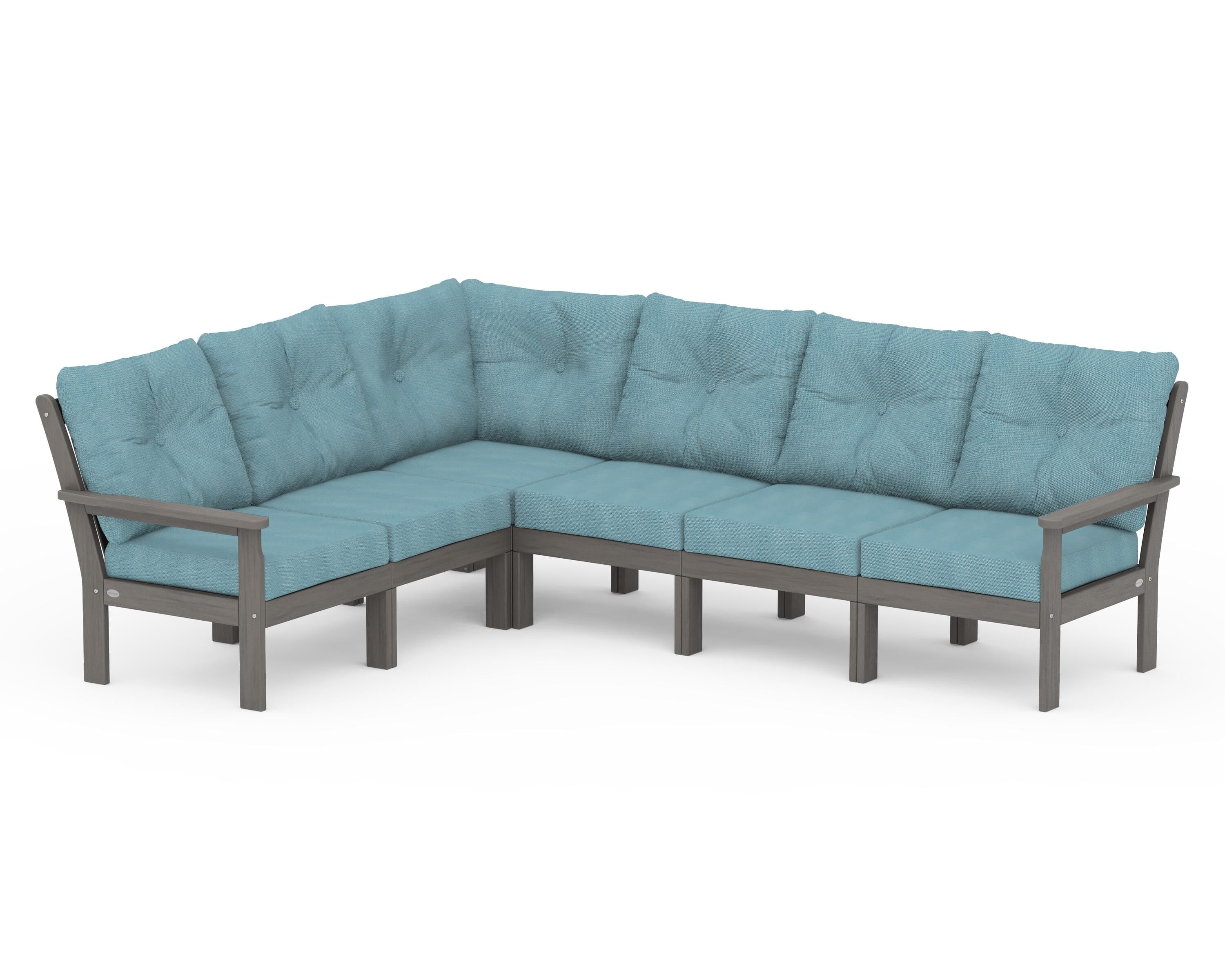 POLYWOOD Vineyard 6-Piece Sectional in Driftwood / Lattice Sky Blue
