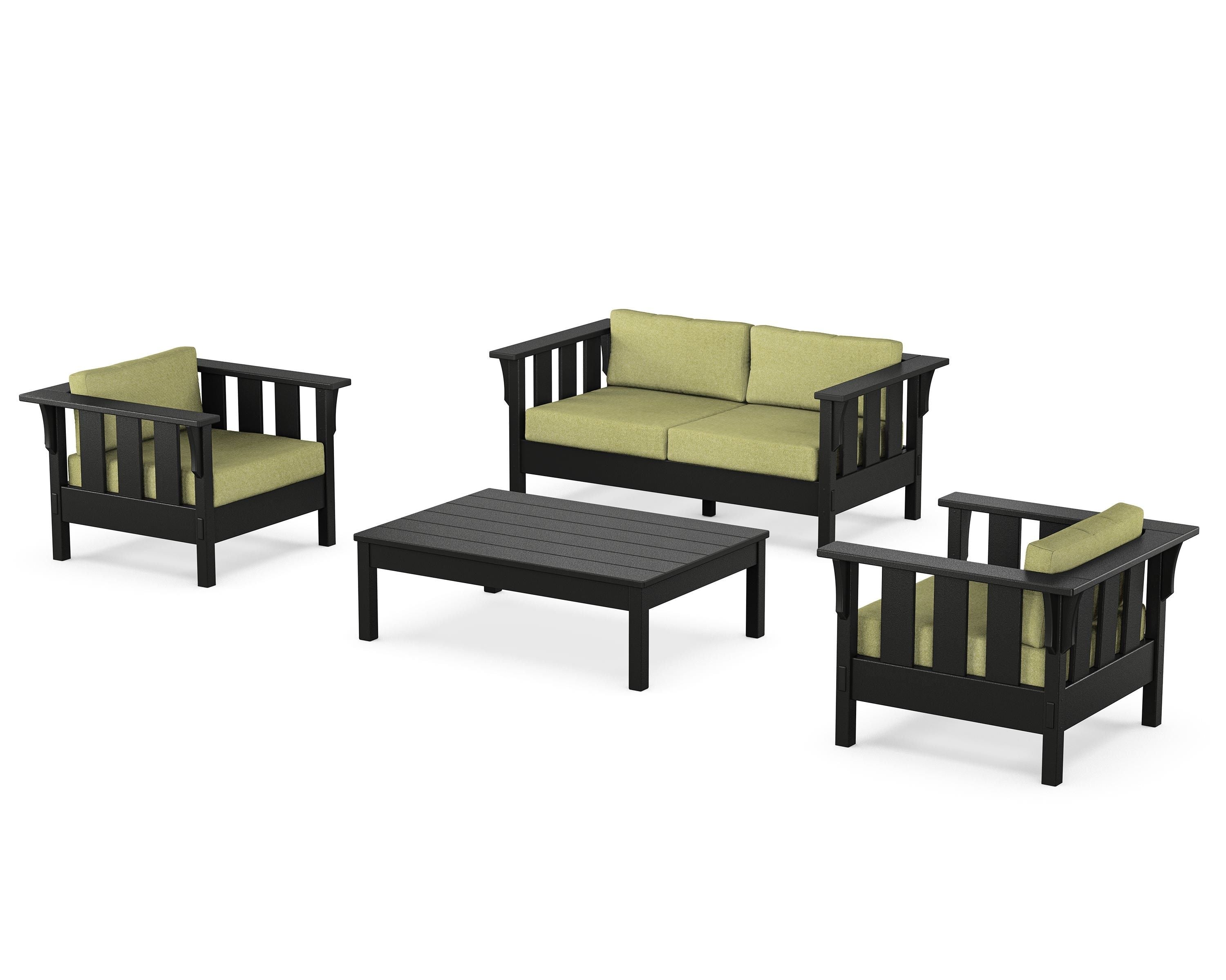 Martha Stewart by POLYWOOD Acadia 4-Piece Deep Seating Set with Loveseat in Black / Chartreuse Boucle