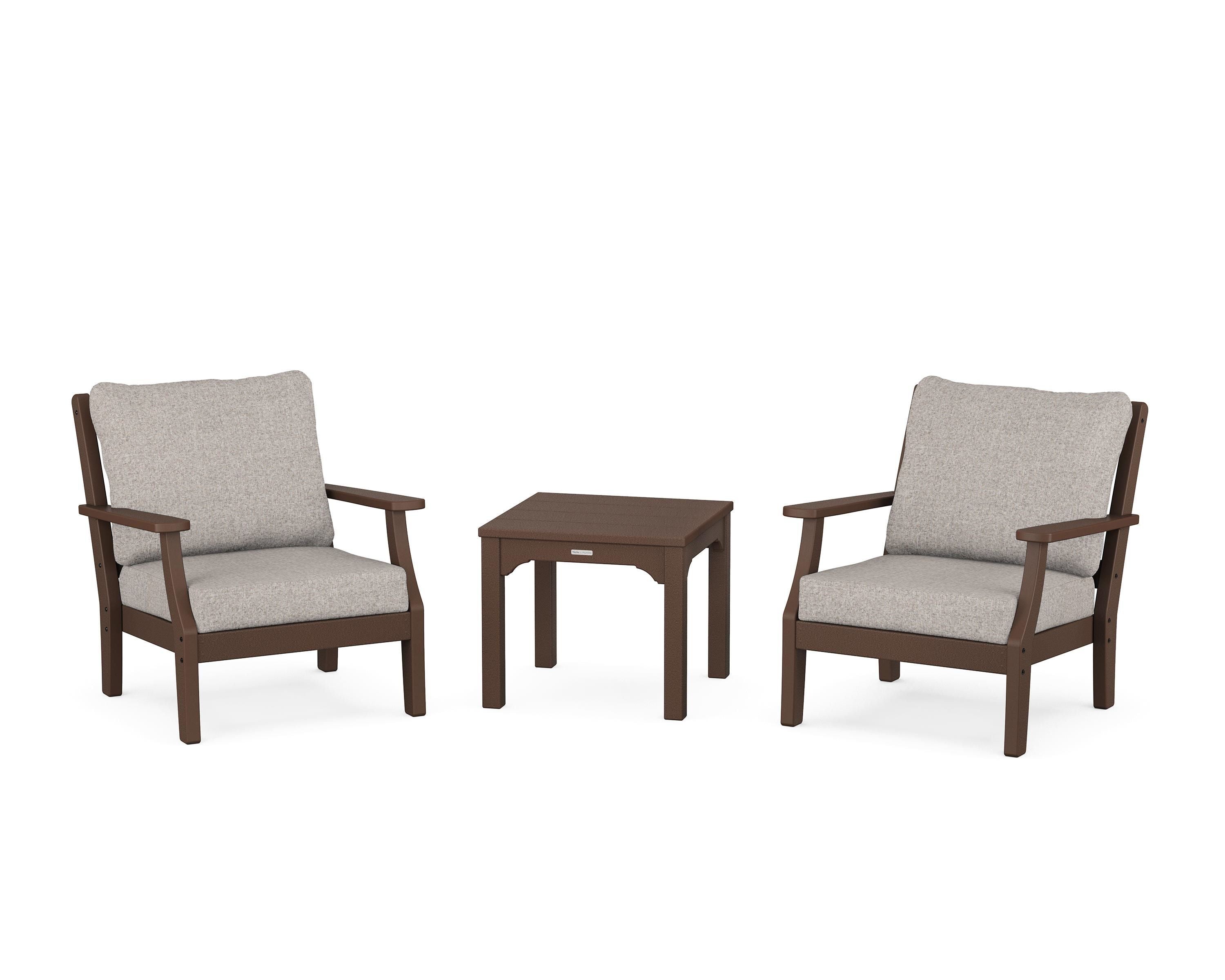 Martha Stewart by POLYWOOD Chinoiserie 3-Piece Deep Seating Set in Mahogany / Weathered Tweed