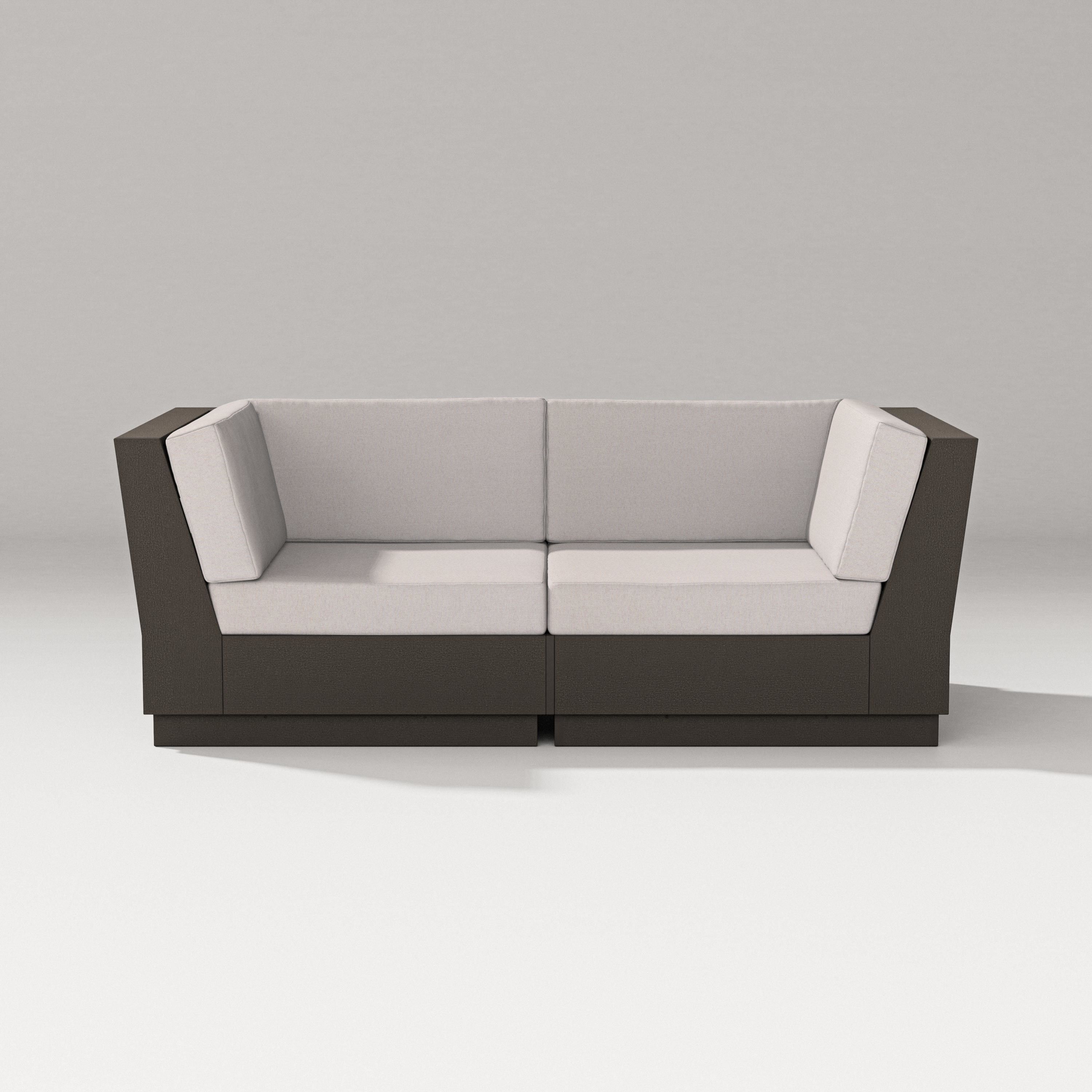 PW Designer Series Elevate Loveseat Sectional in Vintage Coffee / Dune Burlap