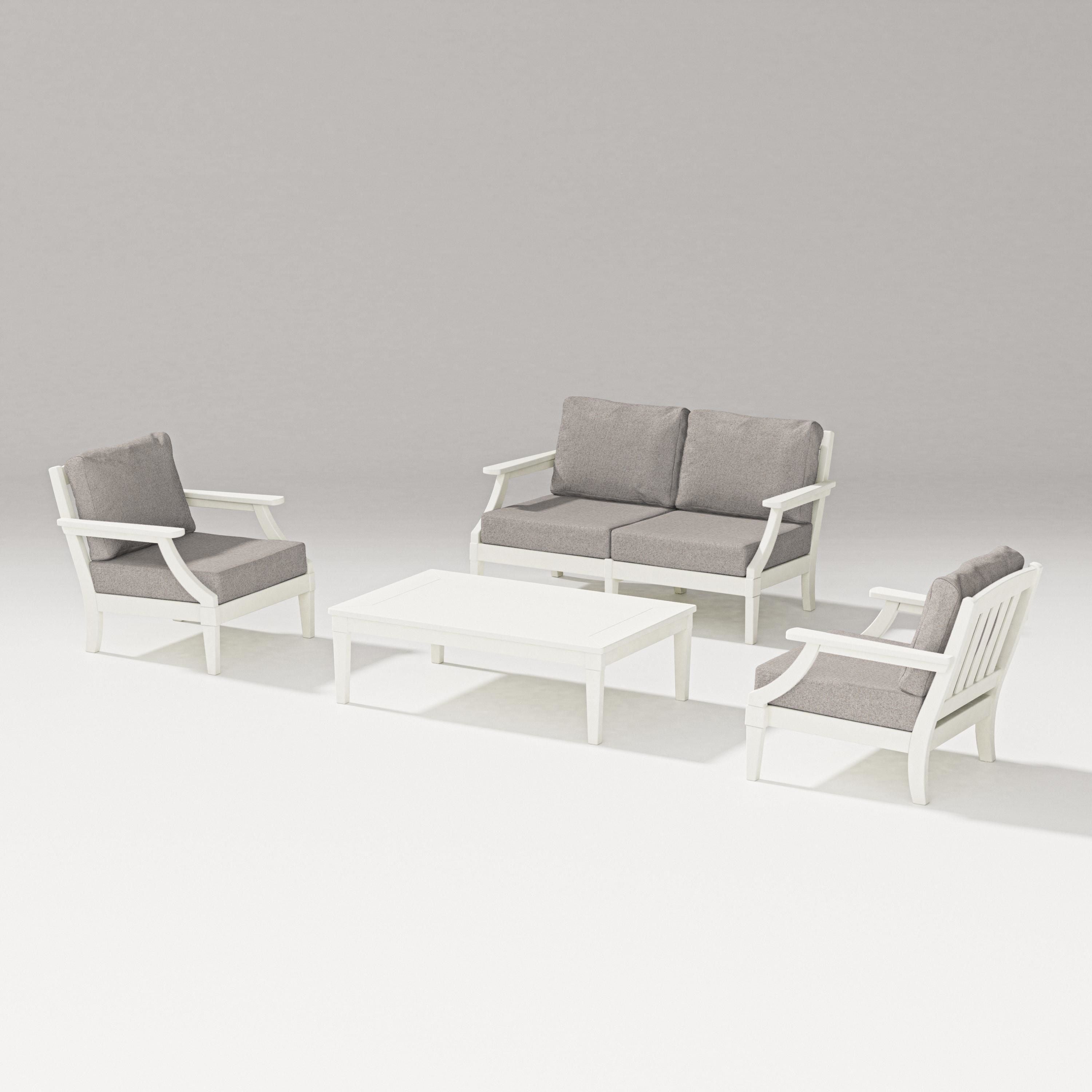 PW Designer Series Estate Lounge 4-Piece Loveseat Set in Vintage White / Weathered Tweed
