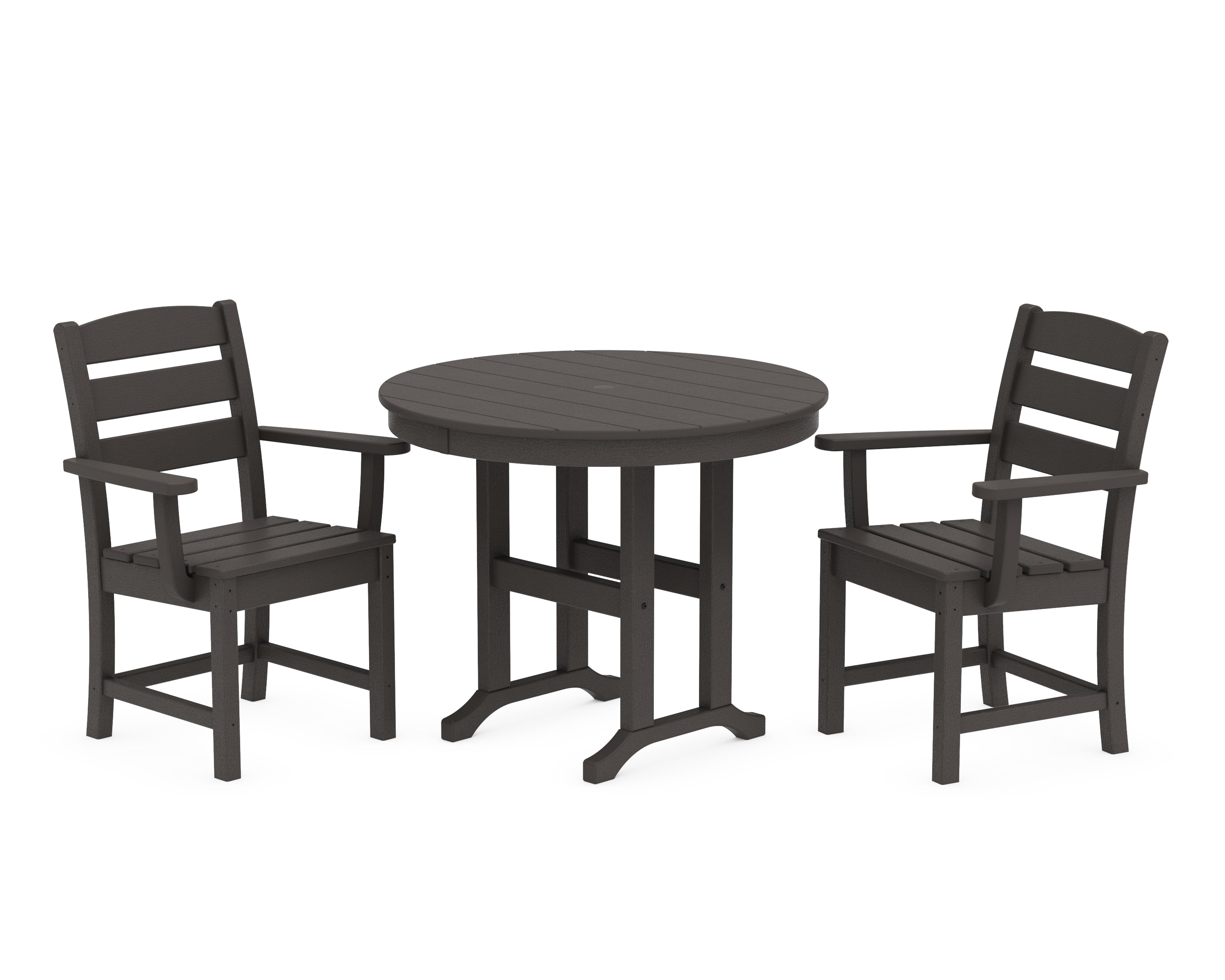 POLYWOOD Lakeside 3-Piece Round Dining Set in Vintage Coffee