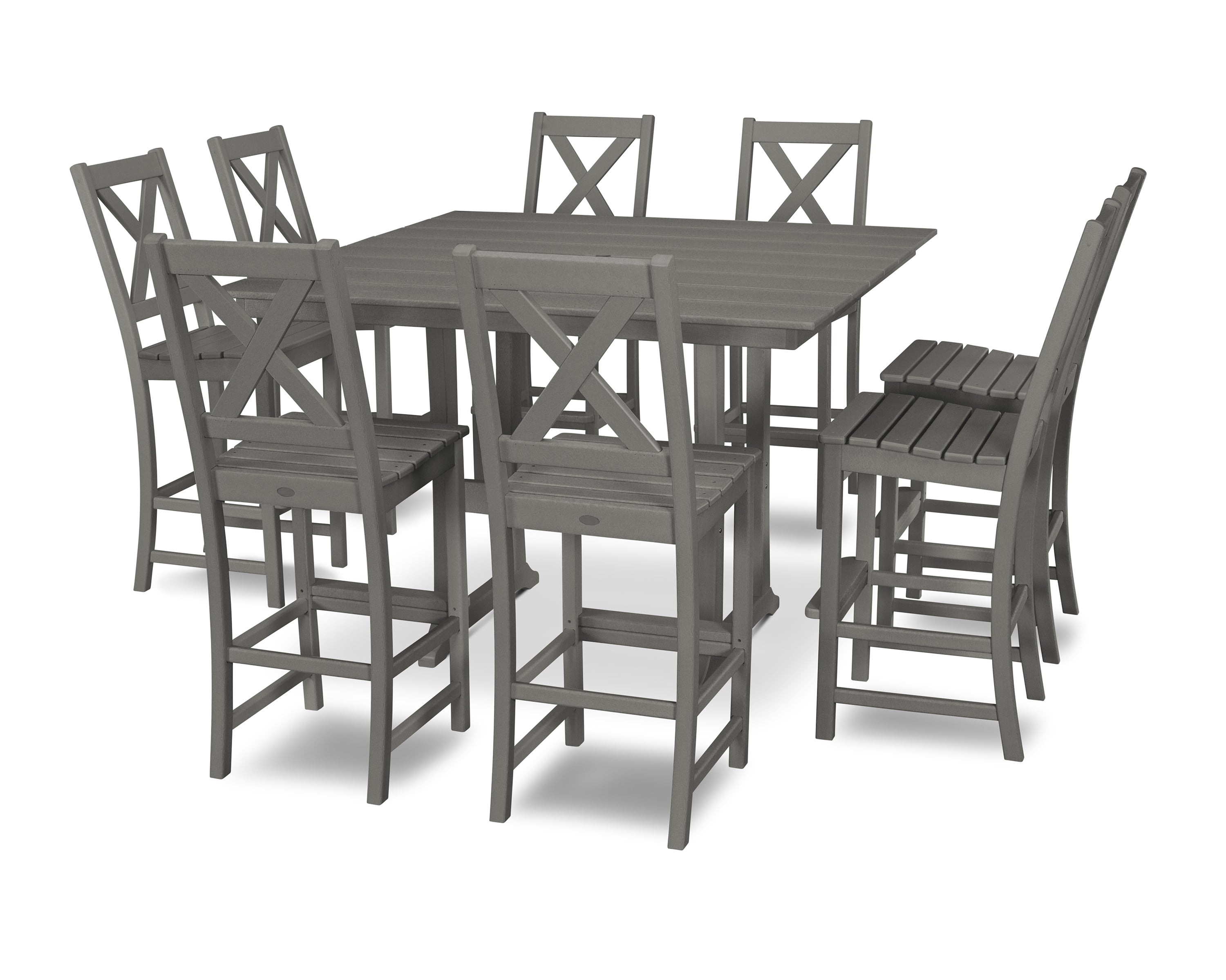 POLYWOOD Braxton 9-Piece Farmhouse Trestle Bar Set in Slate Grey