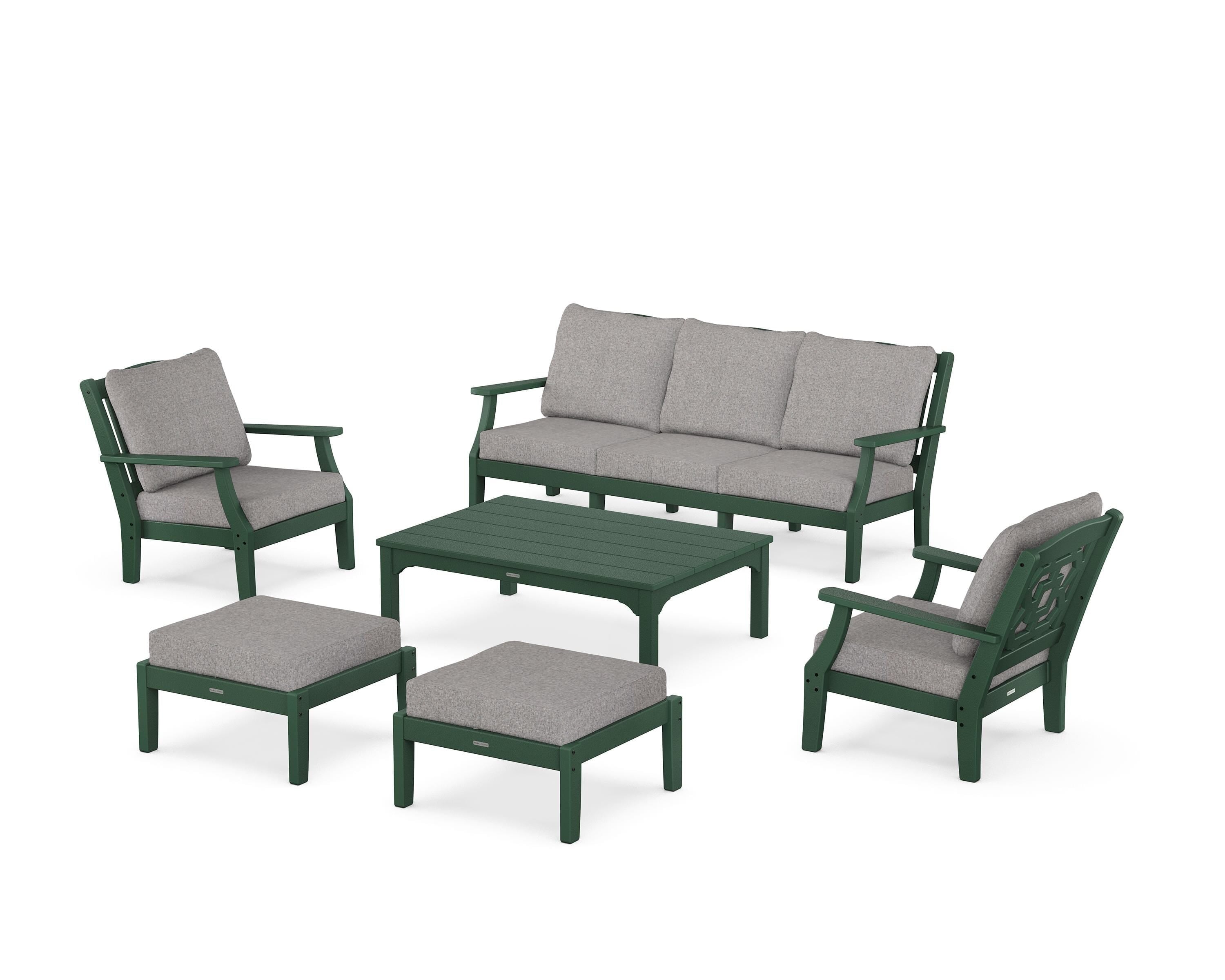 Martha Stewart by POLYWOOD Chinoiserie 6-Piece Lounge Sofa Set in Green / Grey Mist
