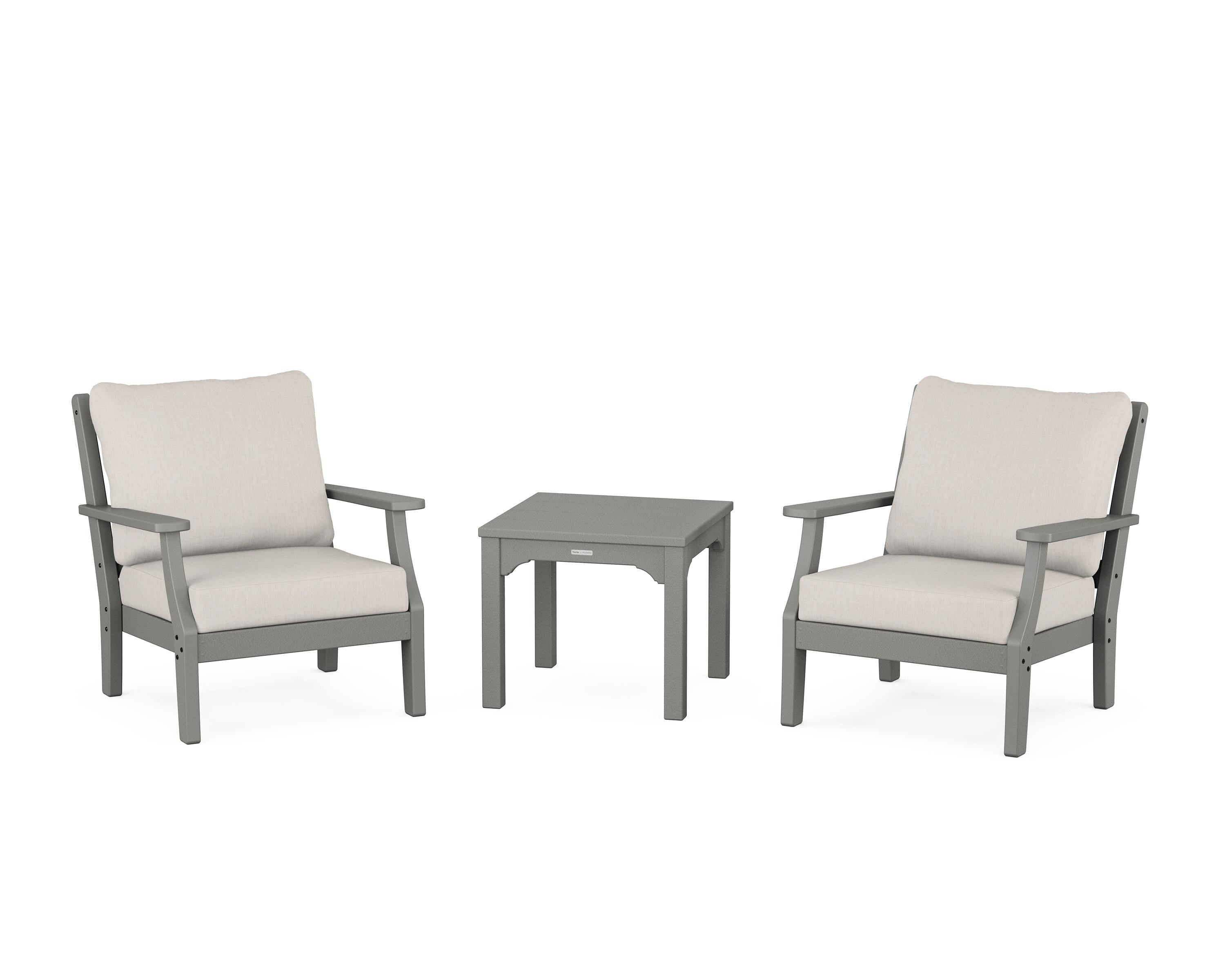 Martha Stewart by POLYWOOD Chinoiserie 3-Piece Deep Seating Set in Slate Grey / Cast Ash