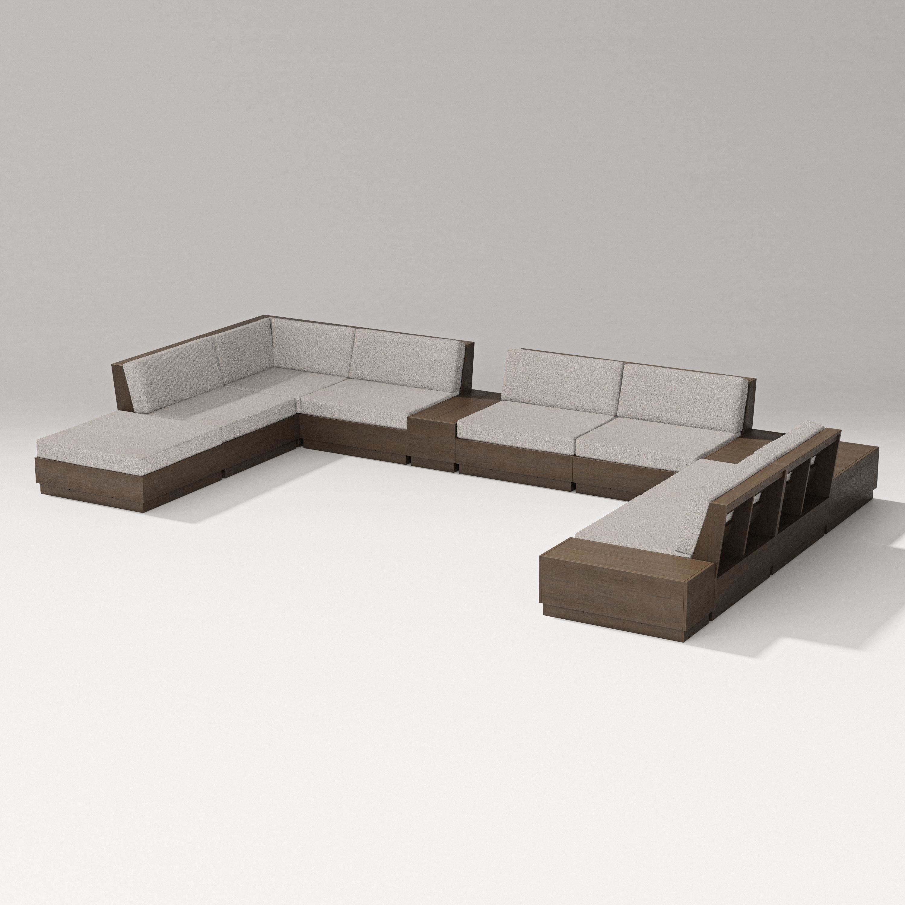 PW Designer Series Elevate 11-Piece Conversation Sectional Set in Kona / Weathered Tweed