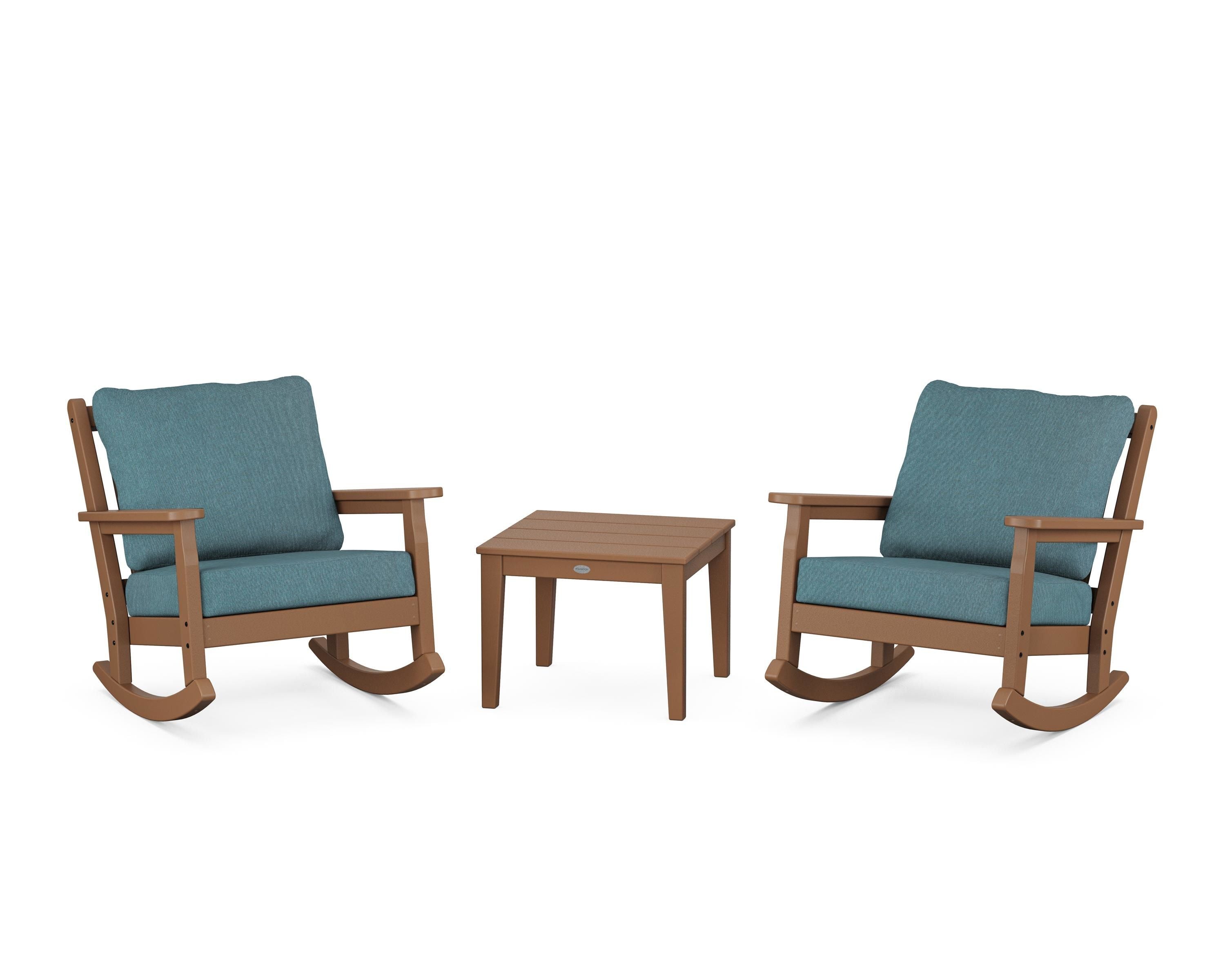 POLYWOOD Chippendale 3-Piece Deep Seating Rocker Set in Teak / Ocean Teal