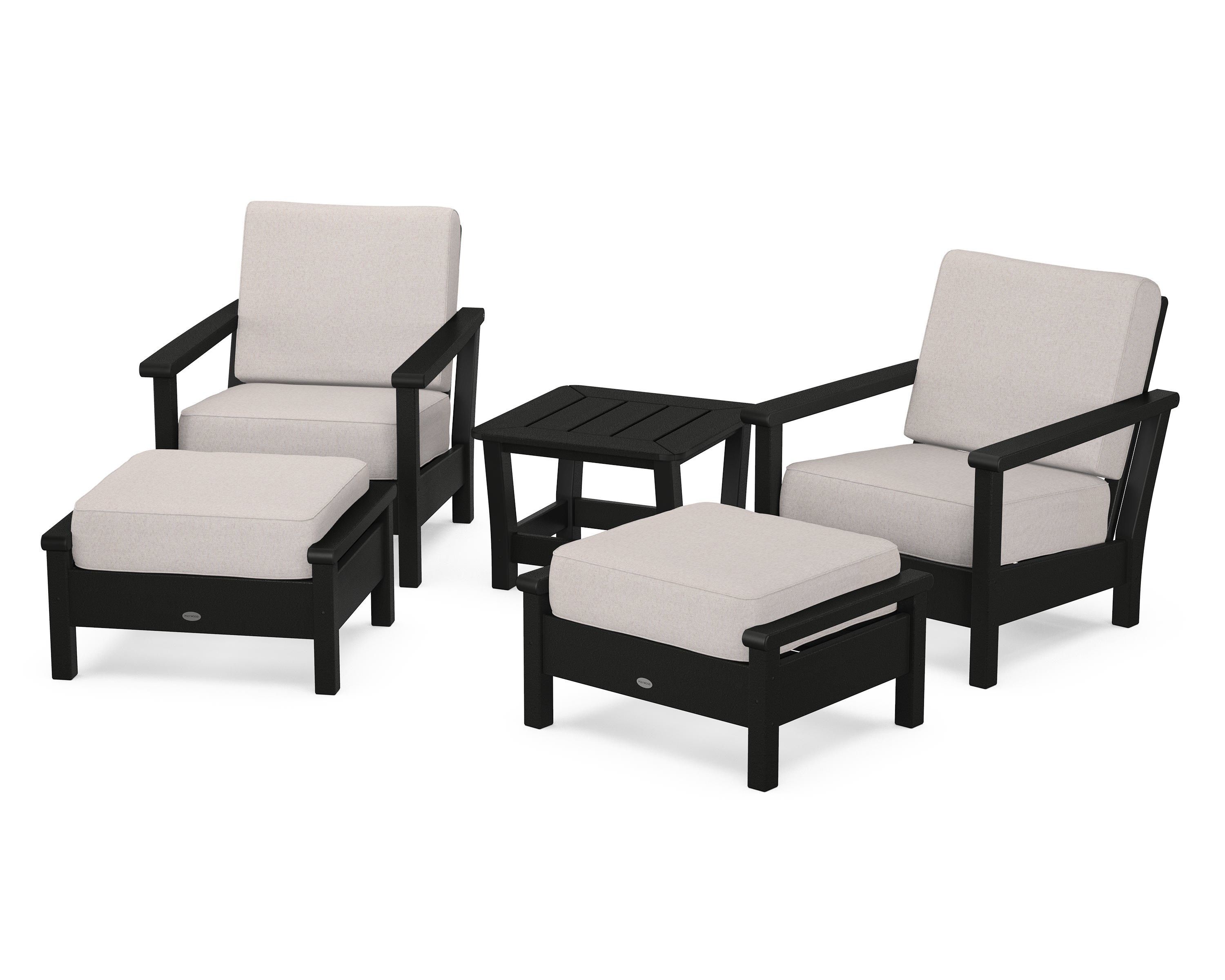 POLYWOOD Harbour 5-Piece Deep Seating Chair Set in Black / Dune Burlap