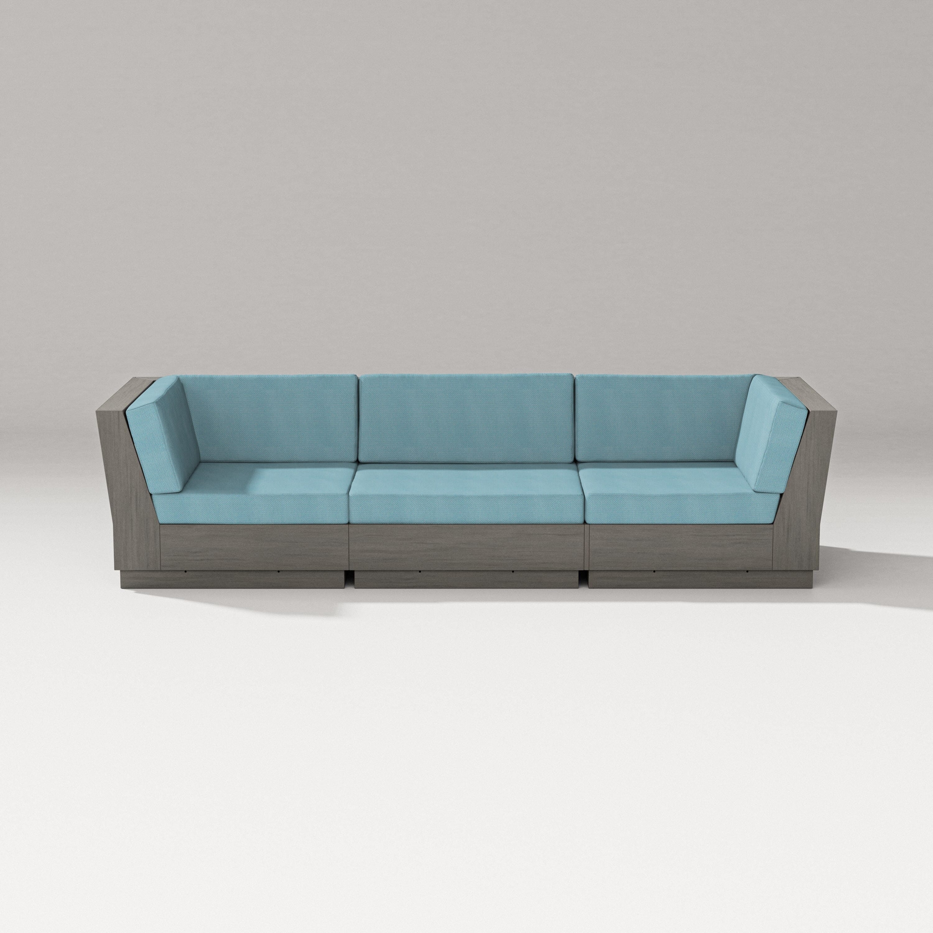 PW Designer Series Elevate Sofa Sectional in Driftwood / Lattice Sky Blue