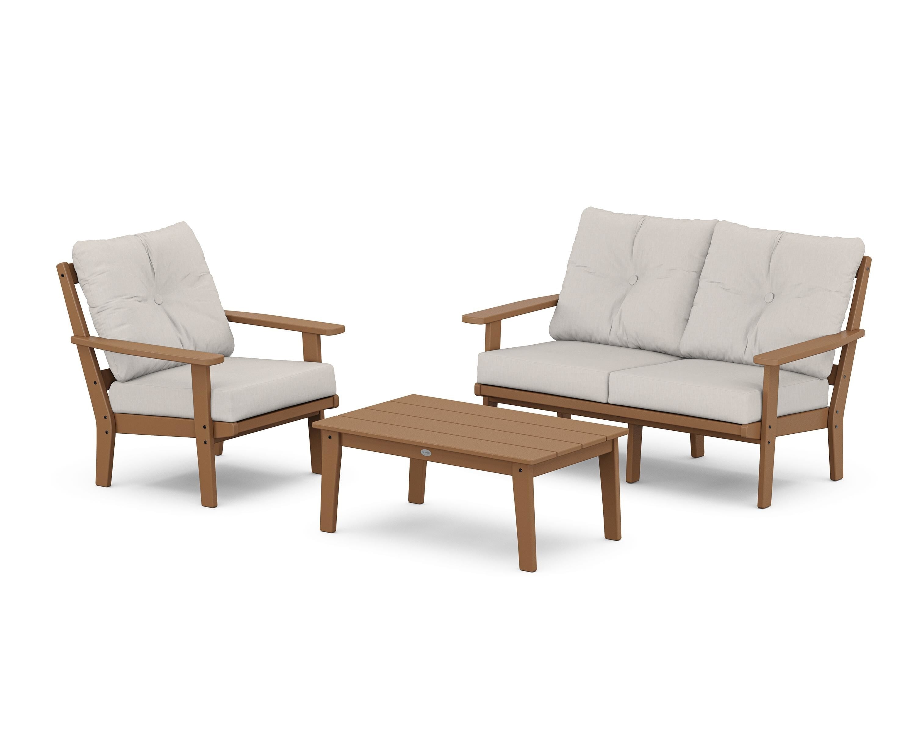POLYWOOD Prairie 3-Piece Deep Seating Set with Loveseat in Teak / Cast Ash