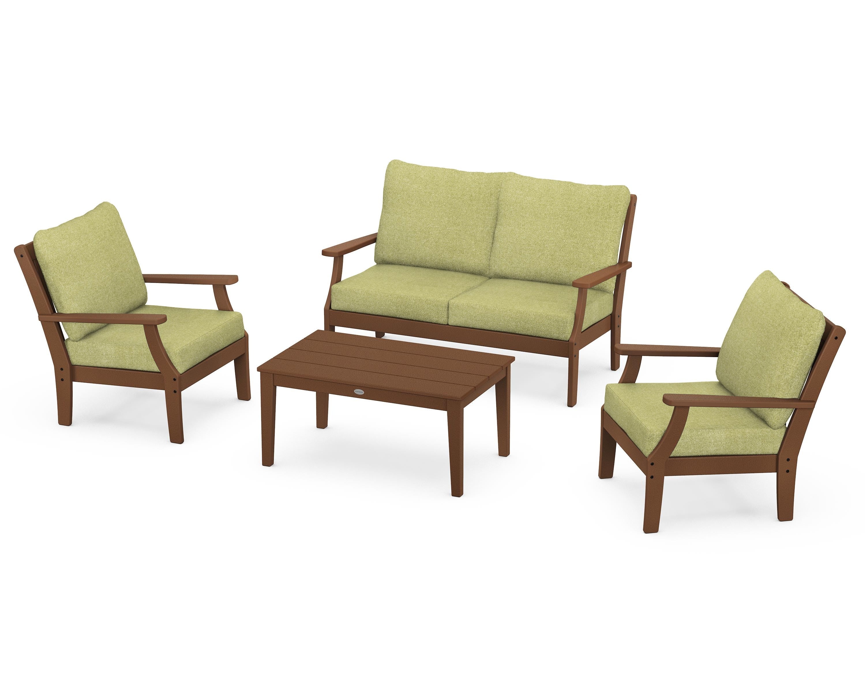 POLYWOOD Braxton 4-Piece Deep Seating Chair Set in Teak / Chartreuse Boucle