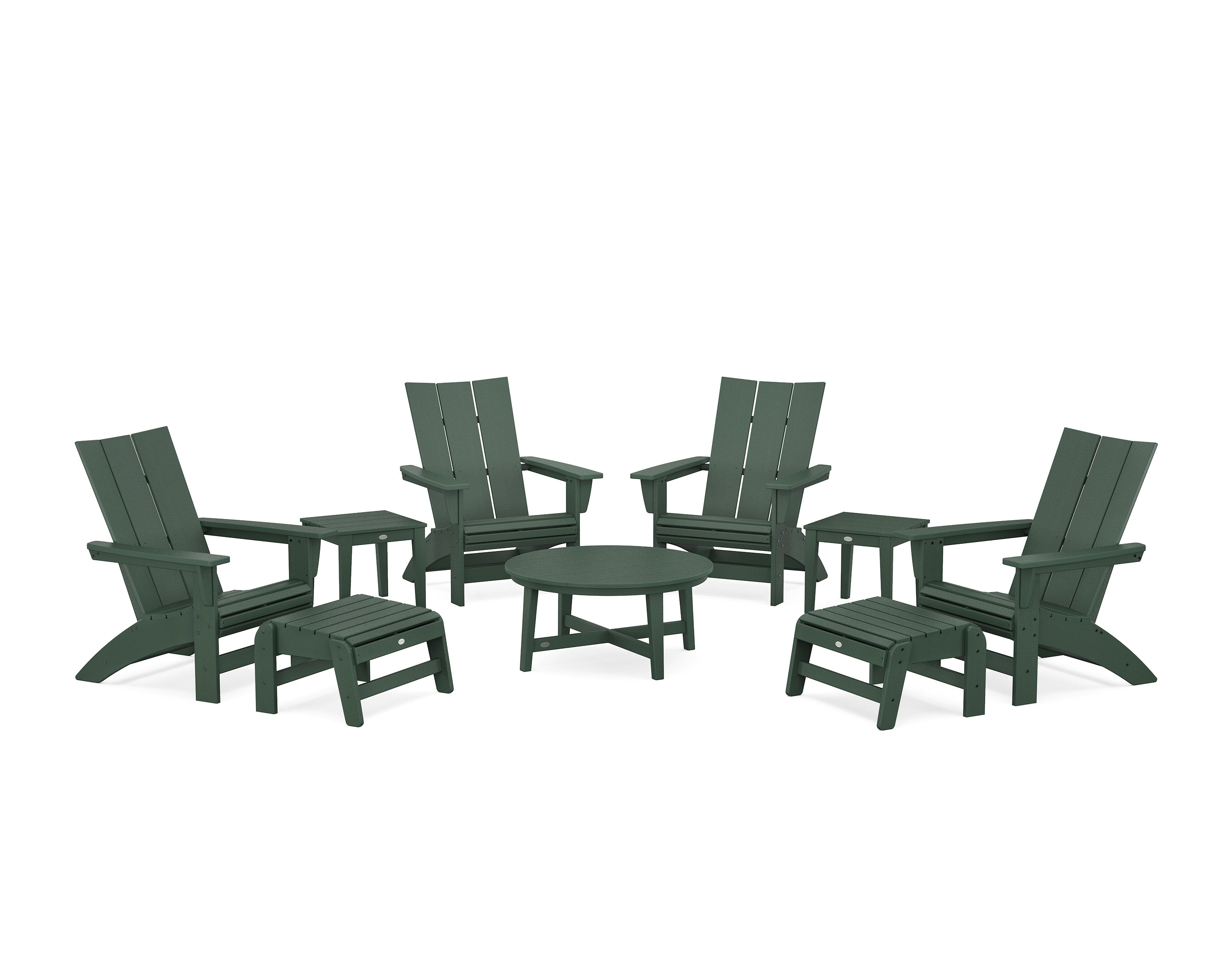 POLYWOOD Modern Grand Adirondack 9-Piece Conversation Set in Green