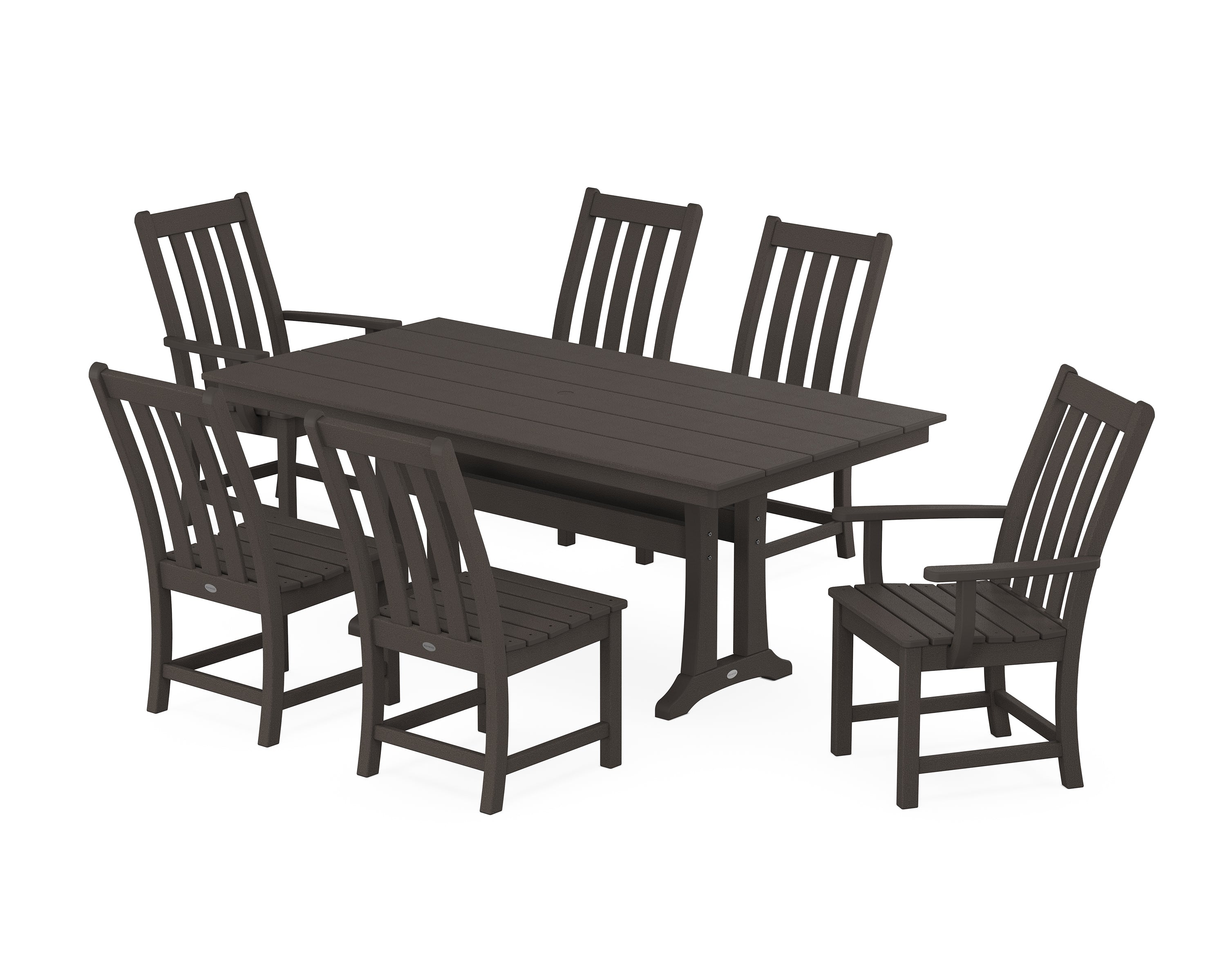 POLYWOOD Vineyard 7-Piece Farmhouse Dining Set with Trestle Legs in Vintage Coffee