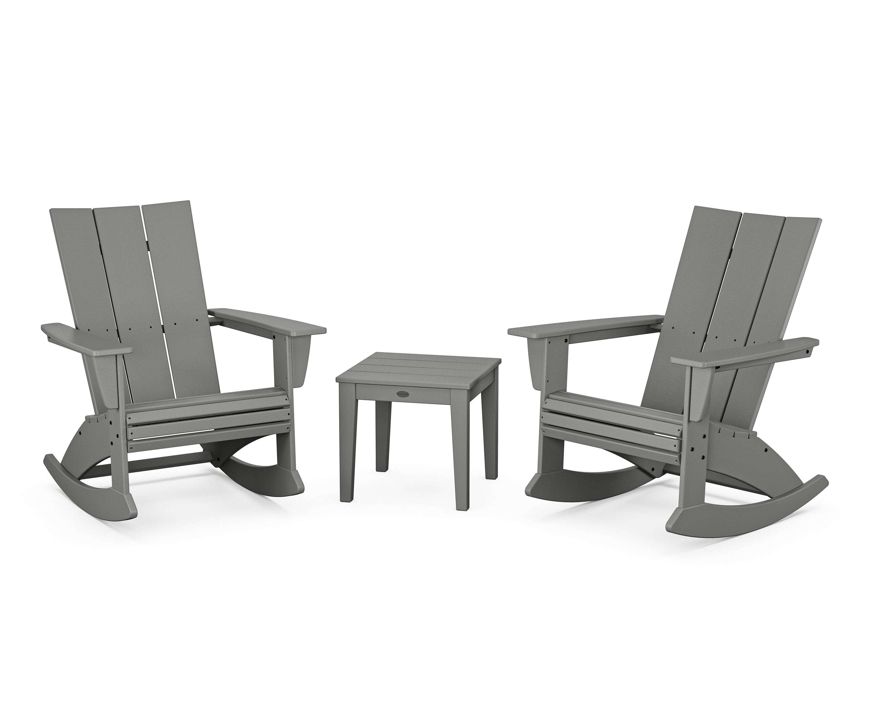 POLYWOOD Modern Curveback 3-Piece Adirondack Rocking Chair Set in Slate Grey