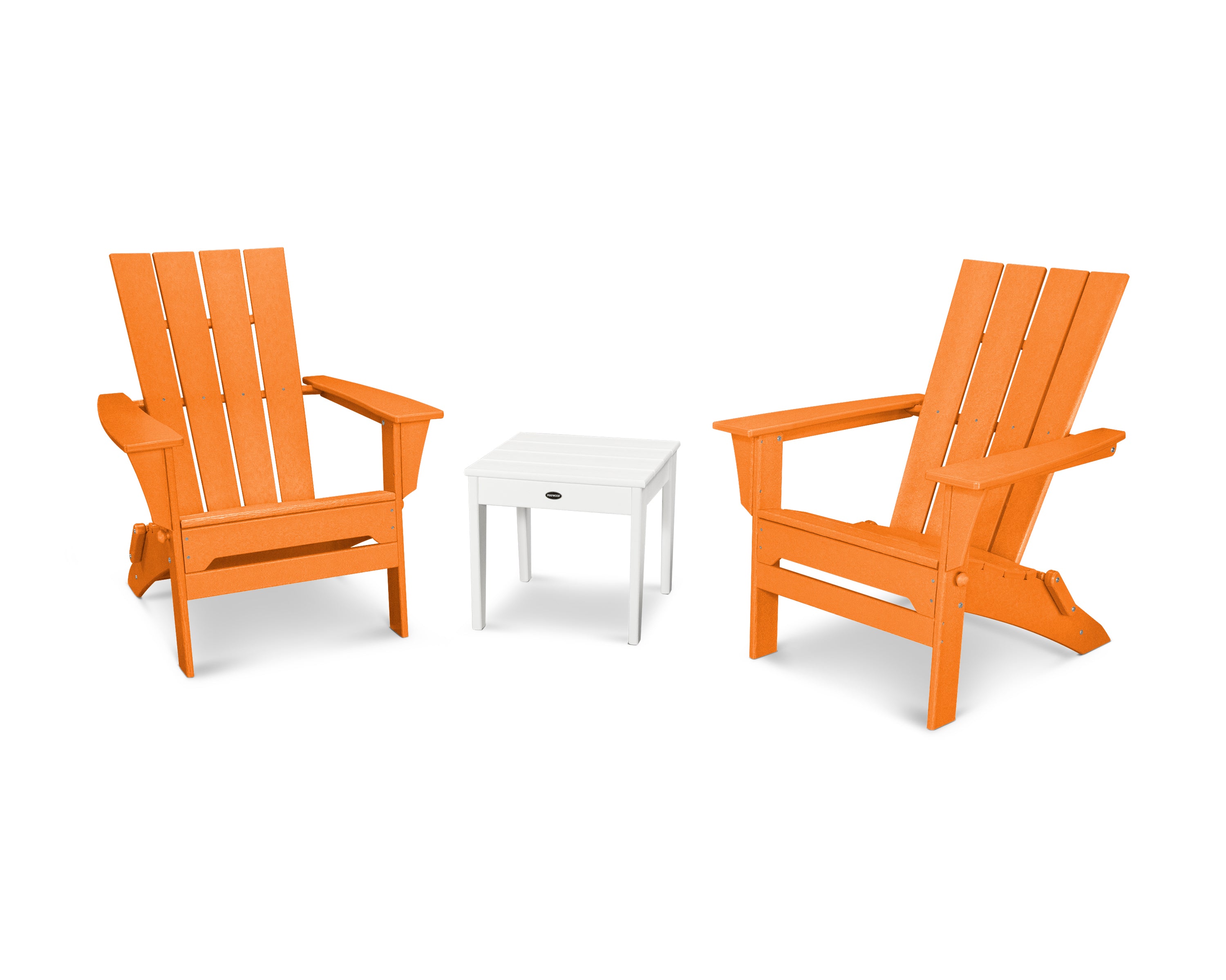 POLYWOOD Quattro Folding Chair 3-Piece Adirondack Set in Tangerine / White