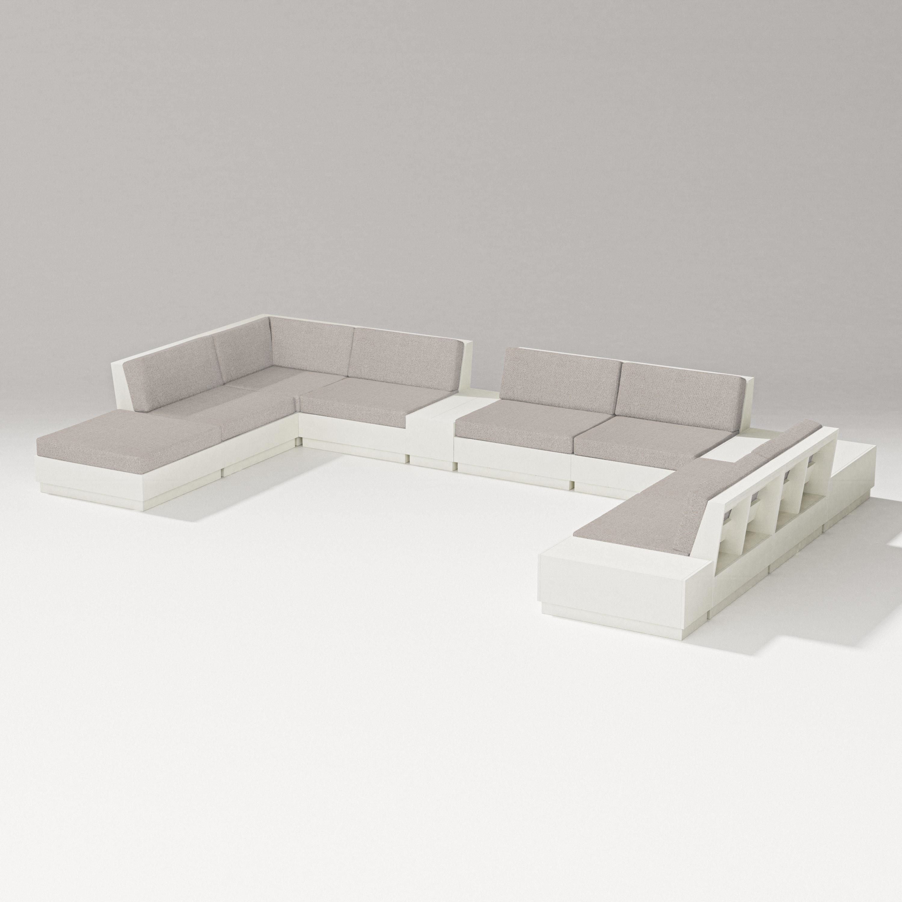 PW Designer Series Elevate 11-Piece Conversation Sectional Set in Vintage White / Weathered Tweed