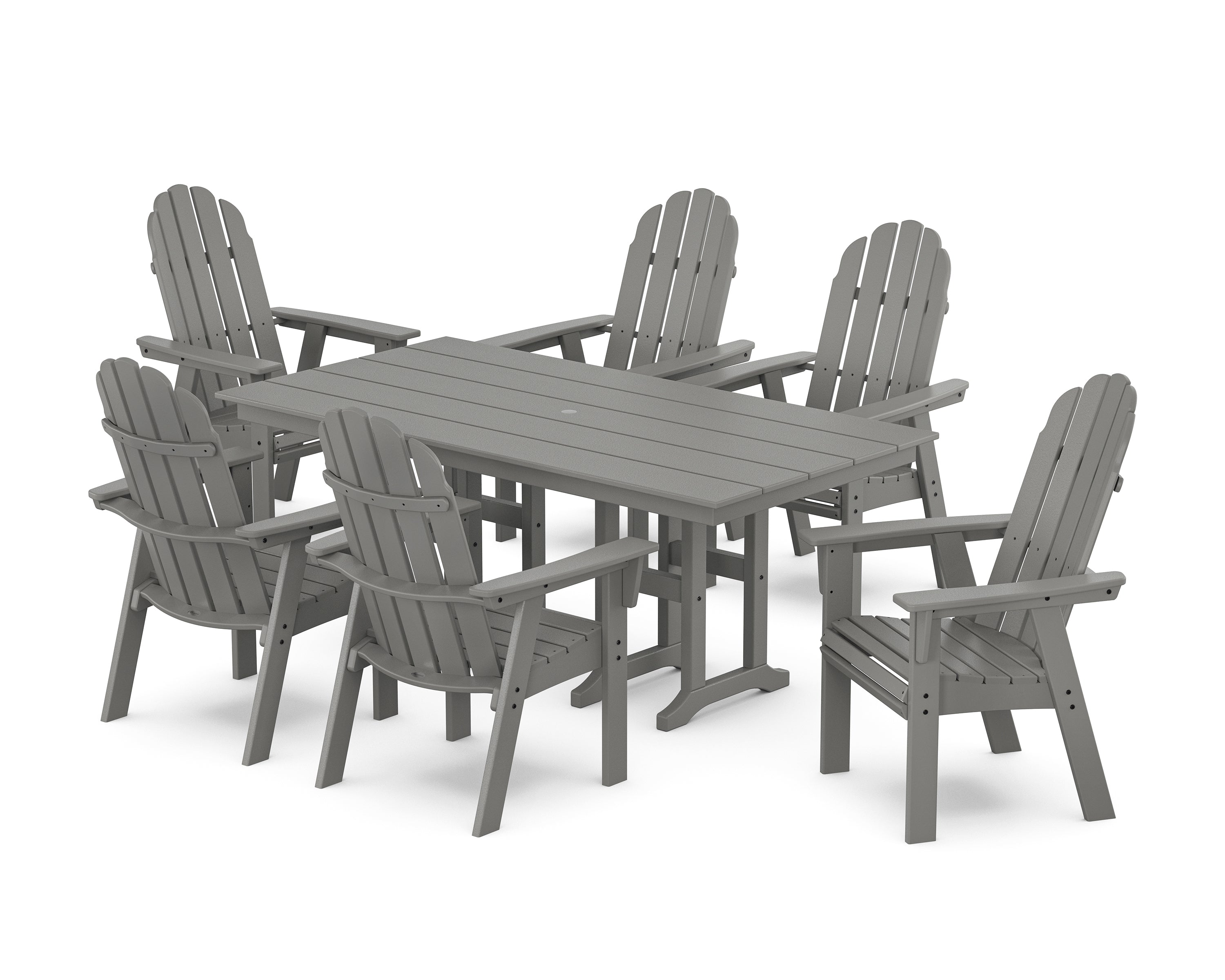 POLYWOOD Vineyard Curveback Adirondack Chair 7-Piece Farmhouse Dining Set in Slate Grey