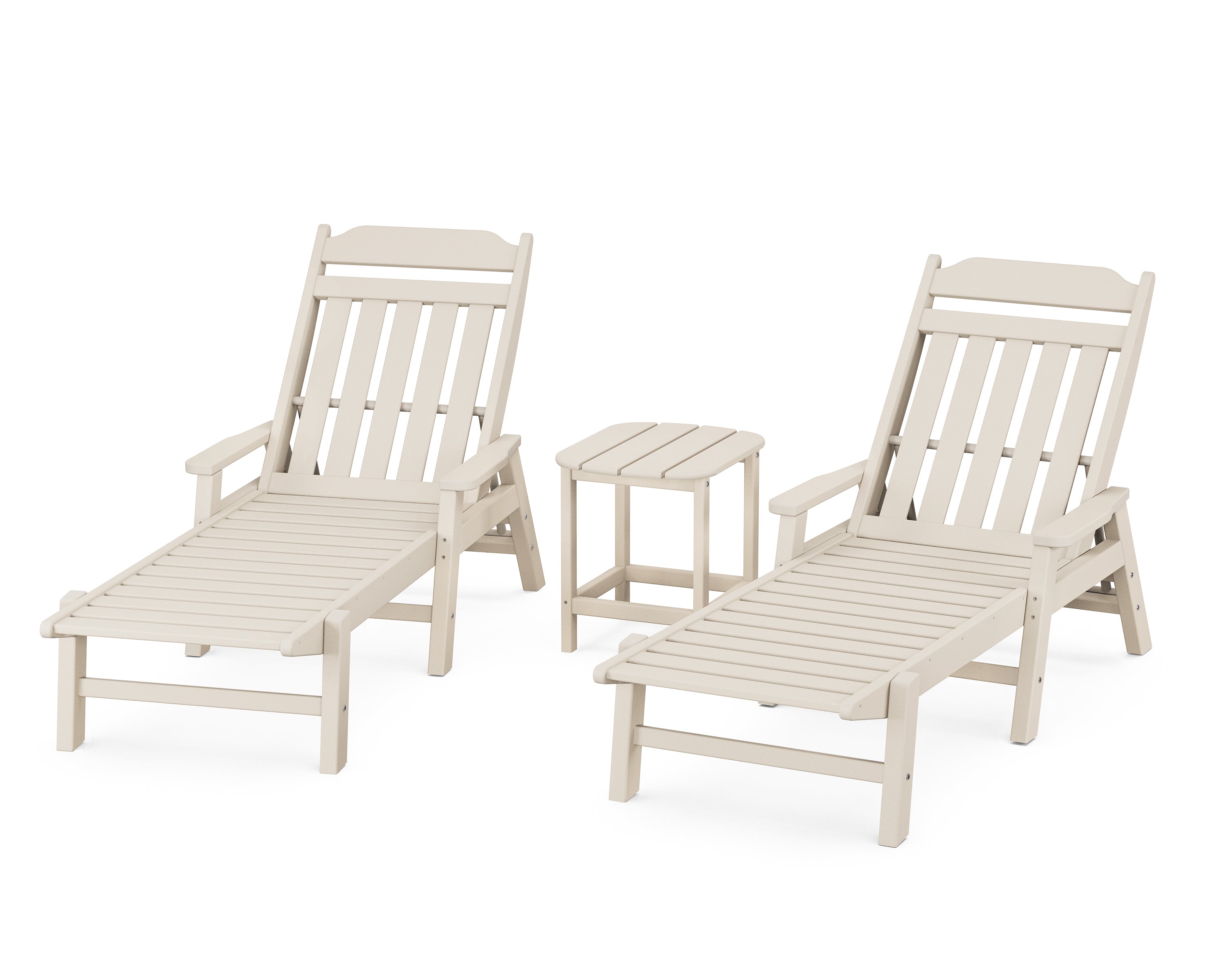 Country Living Cottage 3-Piece Chaise Set with Arms in Sand