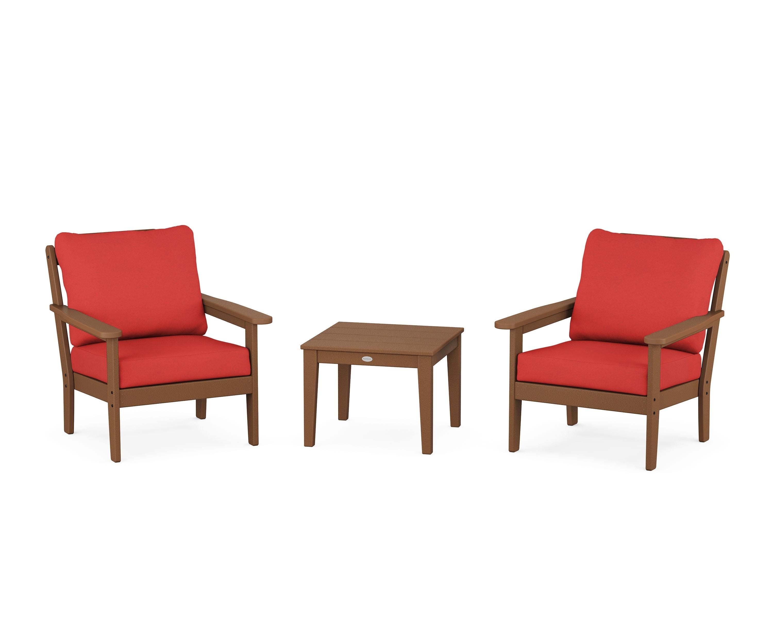 Country Living Cottage 3-Piece Deep Seating Set in Teak / Crimson Linen