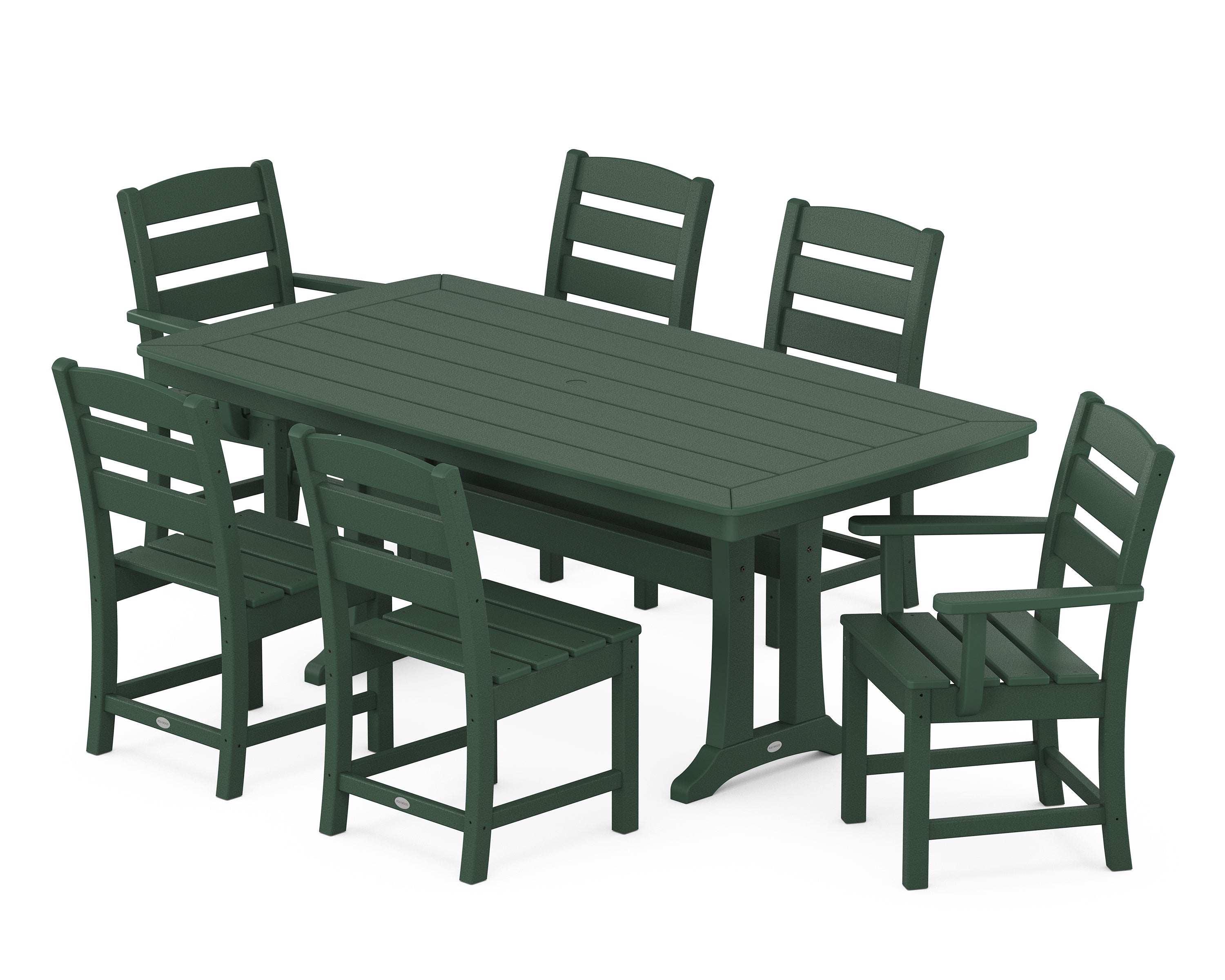 POLYWOOD Lakeside 7-Piece Dining Set with Trestle Legs in Green